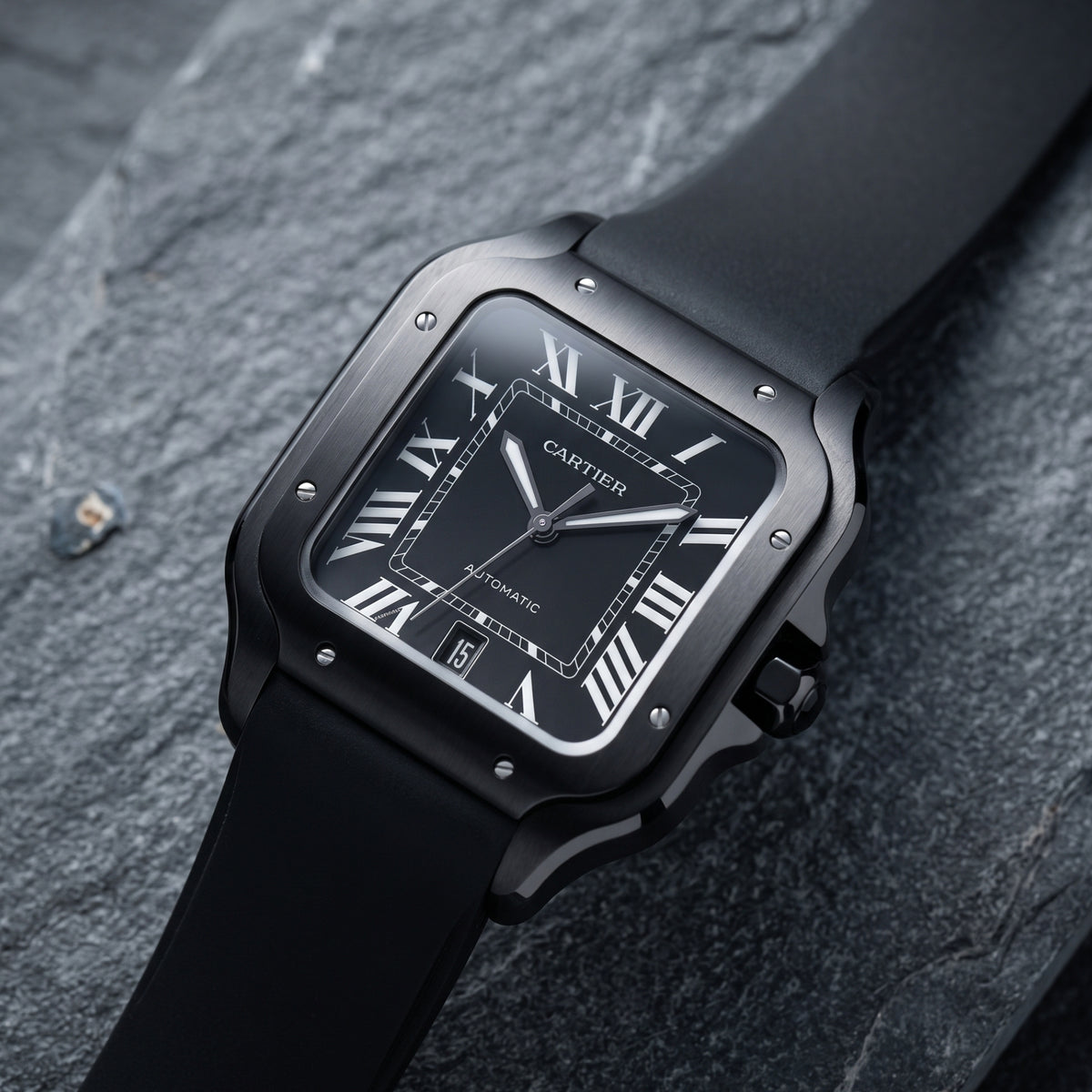 Kauczukowy pasek do zegarka Santos de Cartier Medium/Large – czarny – system Quick Switch/Release