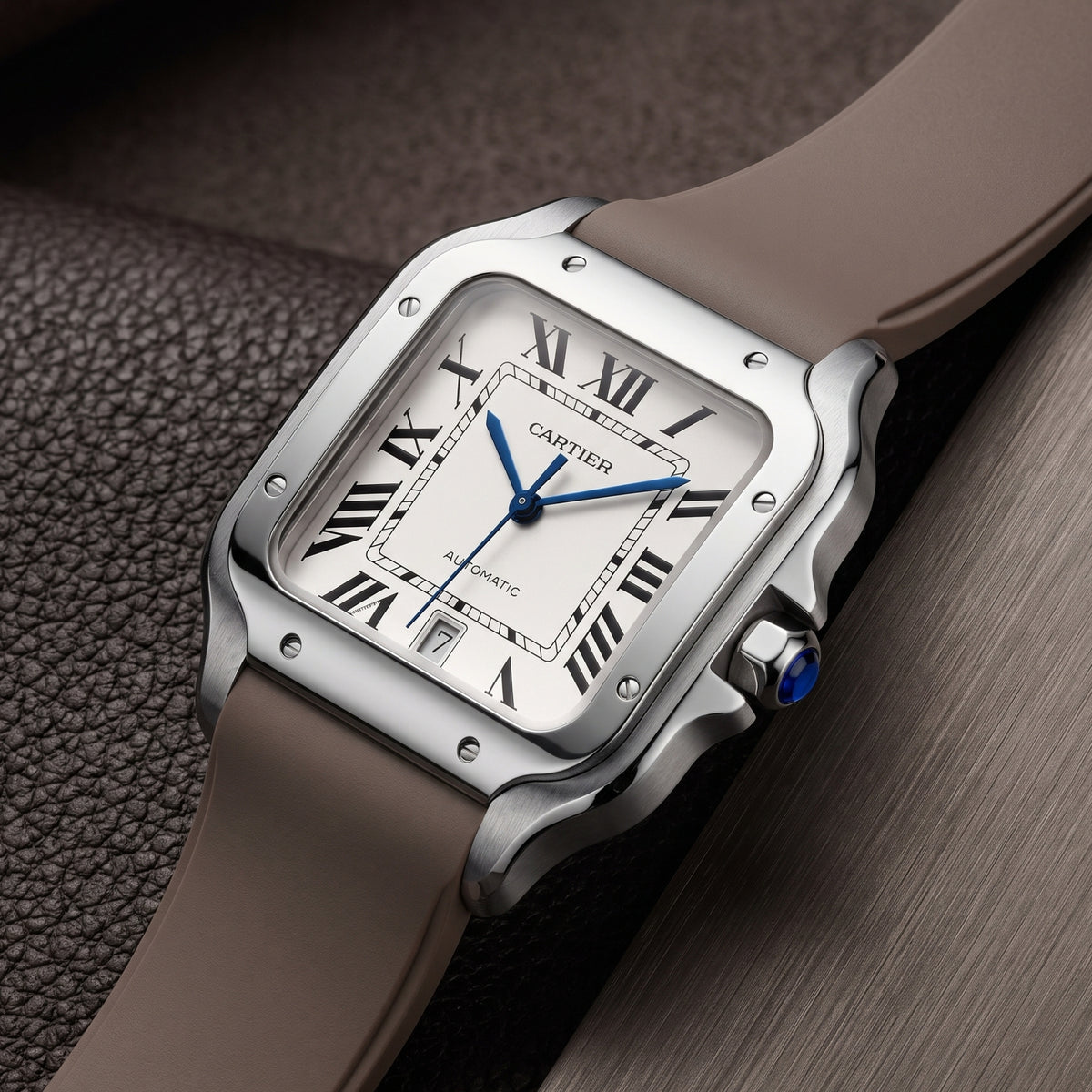 Kauczukowy pasek do Santos de Cartier Medium – brązowy – Quick Switch/Release