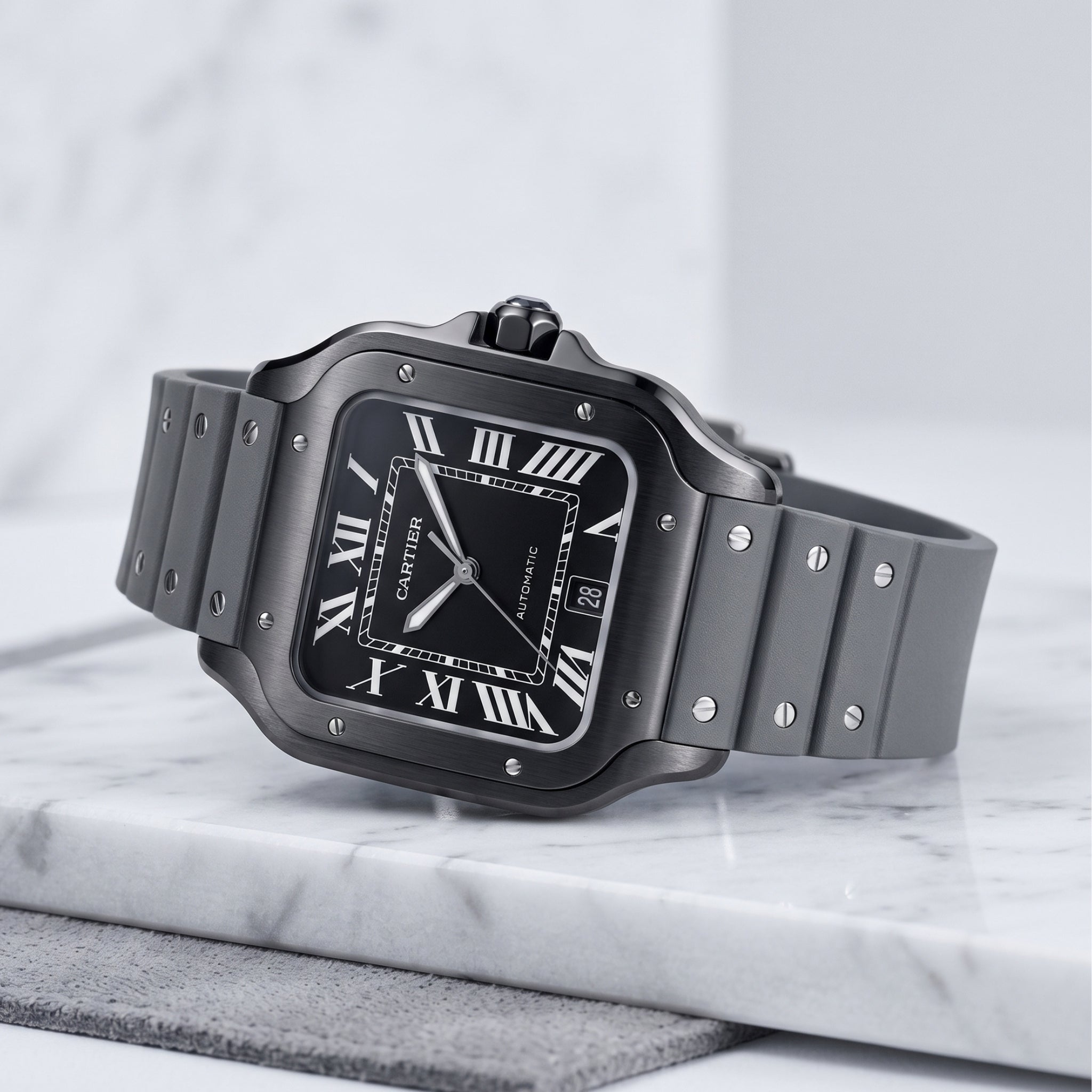 Pasek Kauczukowy do Cartier Santos Medium/Large – Szary ze Śrubami – Quick Switch/Release
