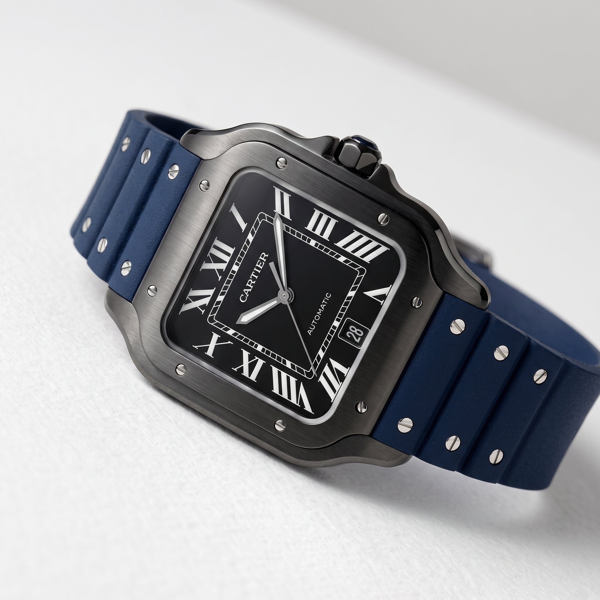 Pasek kauczukowy do Cartier Santos Medium/Large – granatowy ze śrubami – Quick Switch/Release