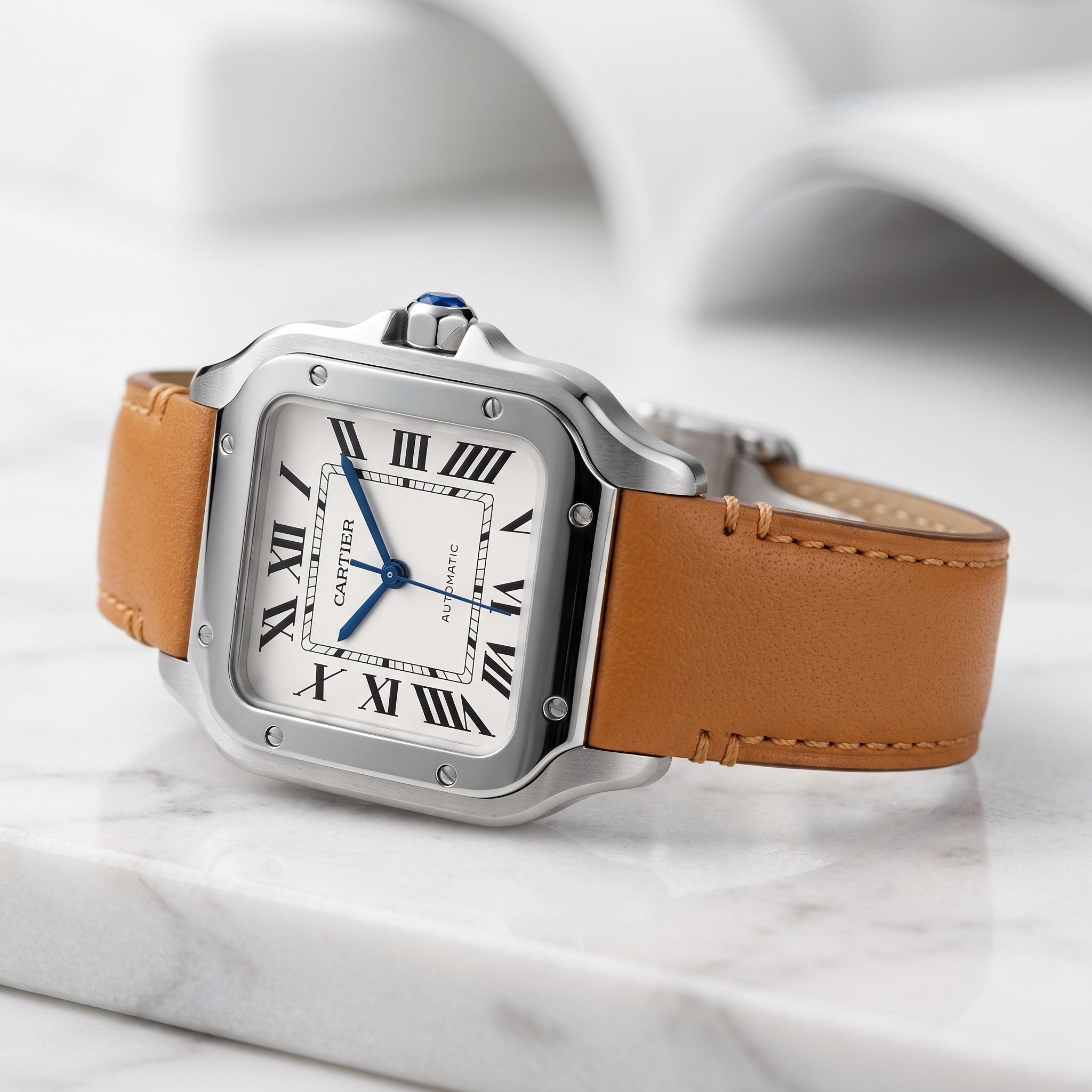 Pasek skórzany do Cartier Santos Medium/Large – Płaski Pomarańczowy – Quick Switch/Release