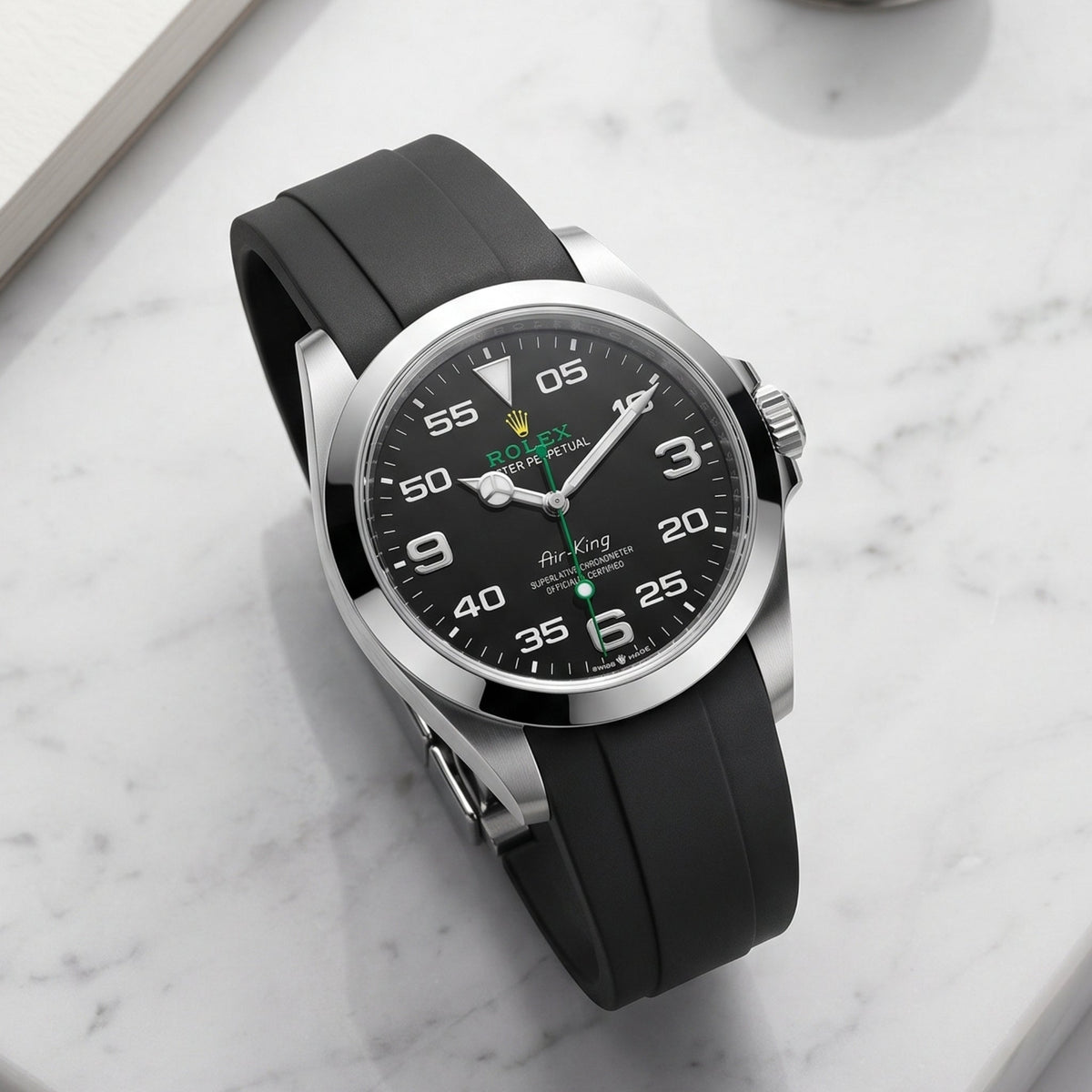 Faltschließe Kautschukarmband für Rolex Air-King 126900/116900 – Schwarz - Helvetus