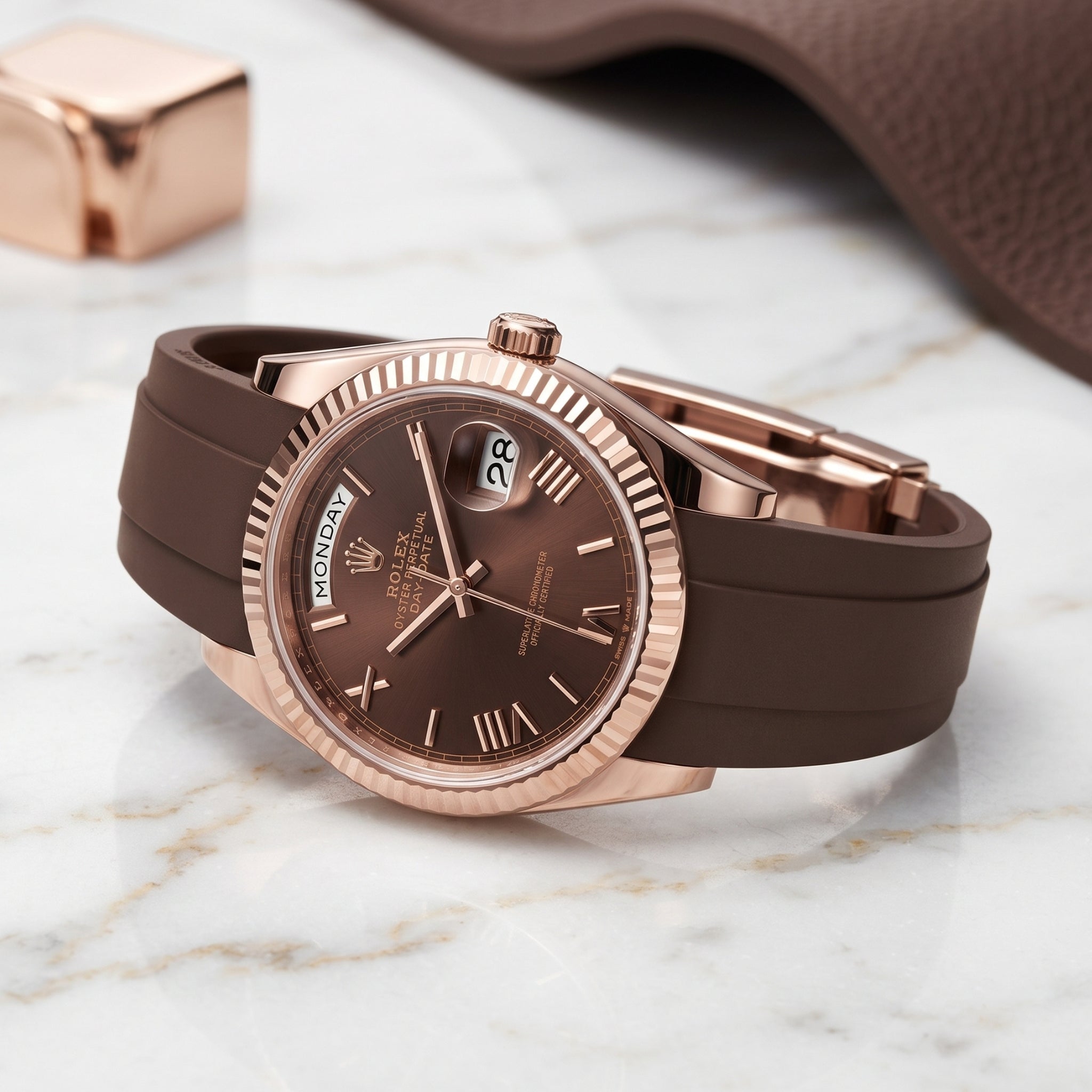 Faltschliesse Kautschukarmband für Rolex Day-Date 40mm – Braun - Helvetus