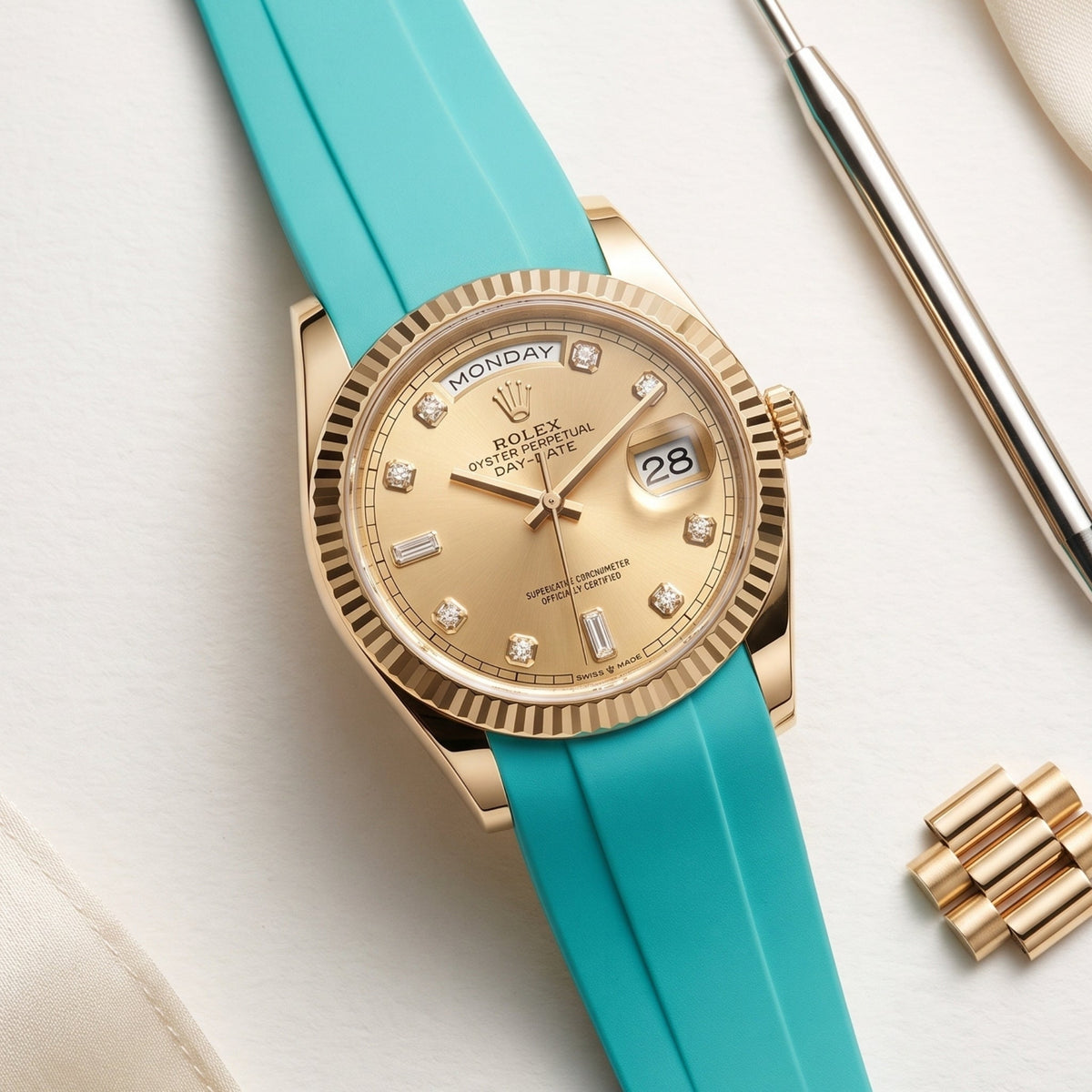Faltschliesse Kautschukarmband für Rolex Day-Date 40mm – Türkis - Helvetus