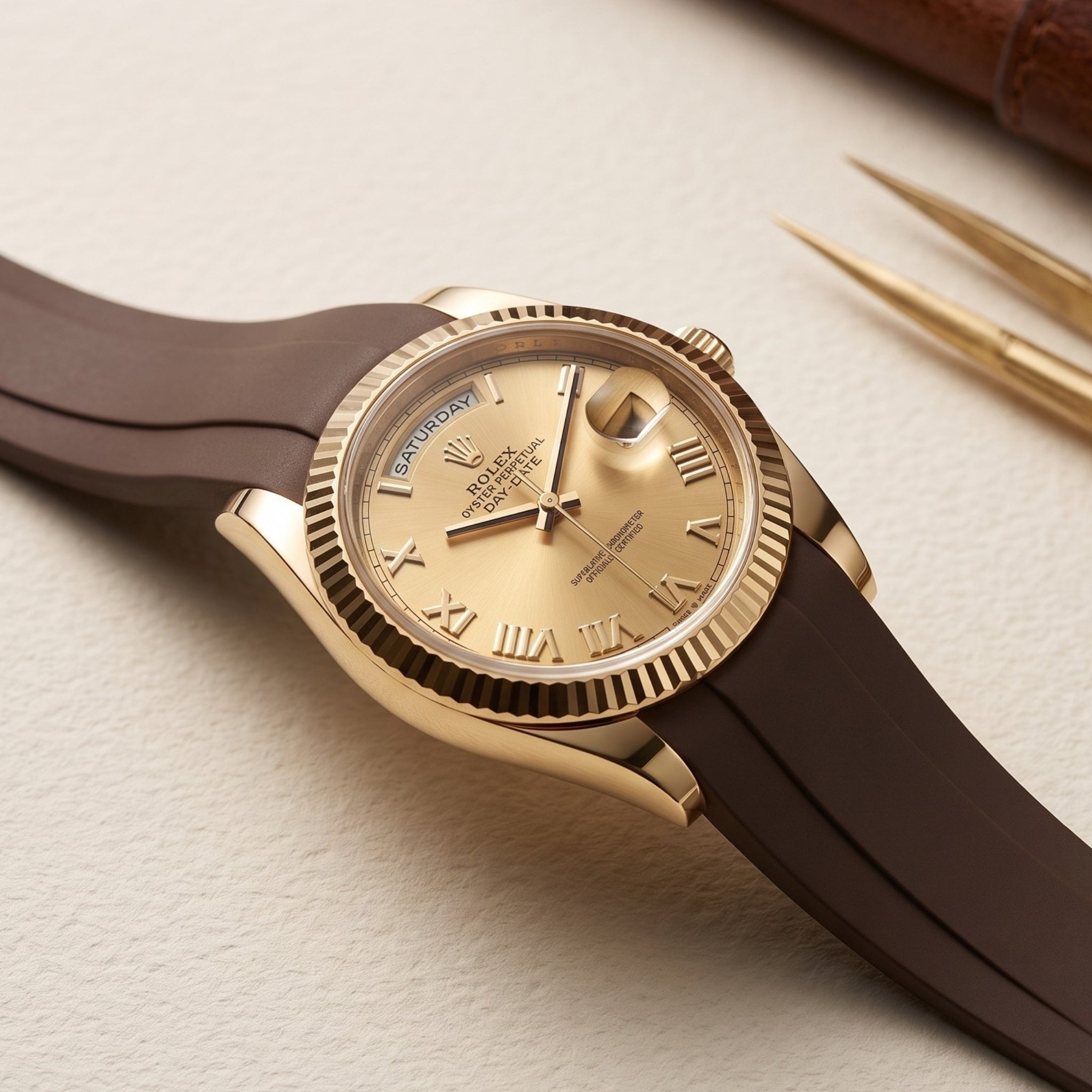 Faltschließe Kautschukarmband für Rolex Day-Date II 41mm – Braun - Helvetus