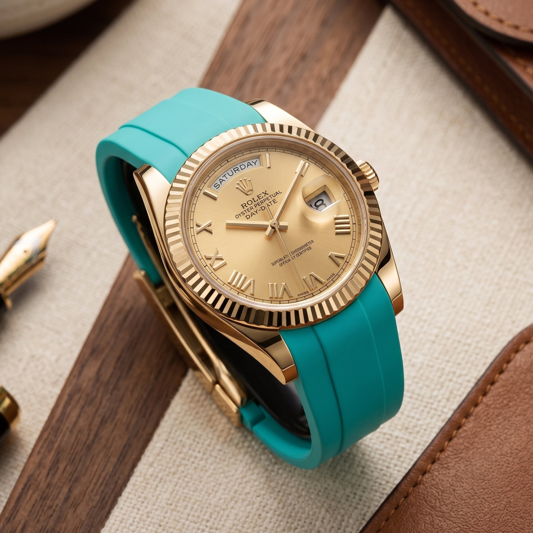 Faltschließe Kautschukarmband für Rolex Day-Date II 41mm – Türkis - Helvetus