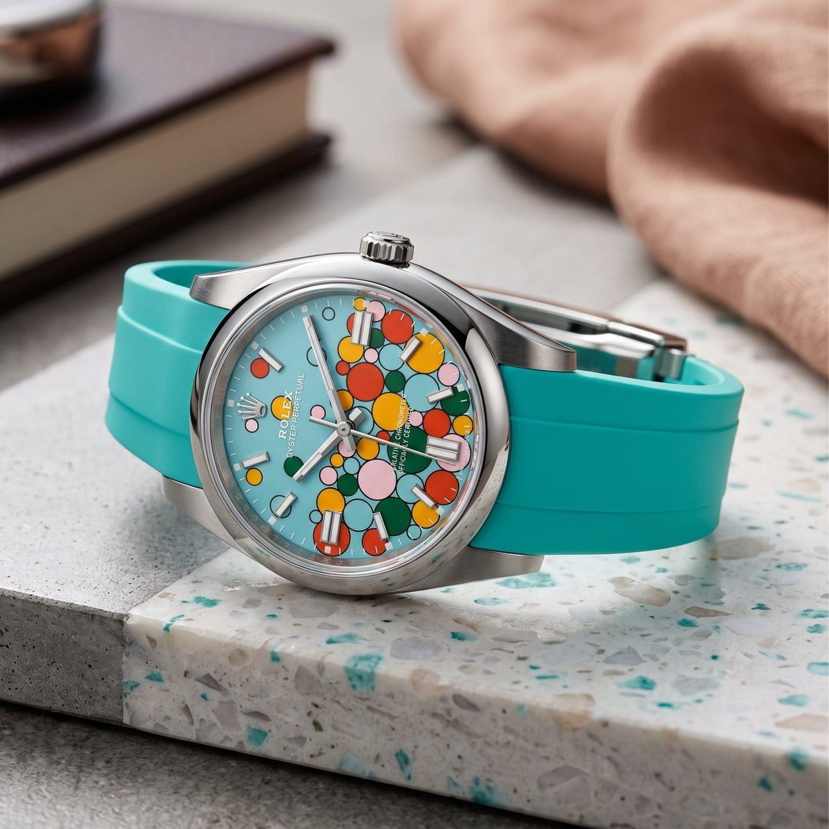 Faltschliesse Kautschukarmband für Rolex Oyster Perpetual 36mm – Türkis - Helvetus