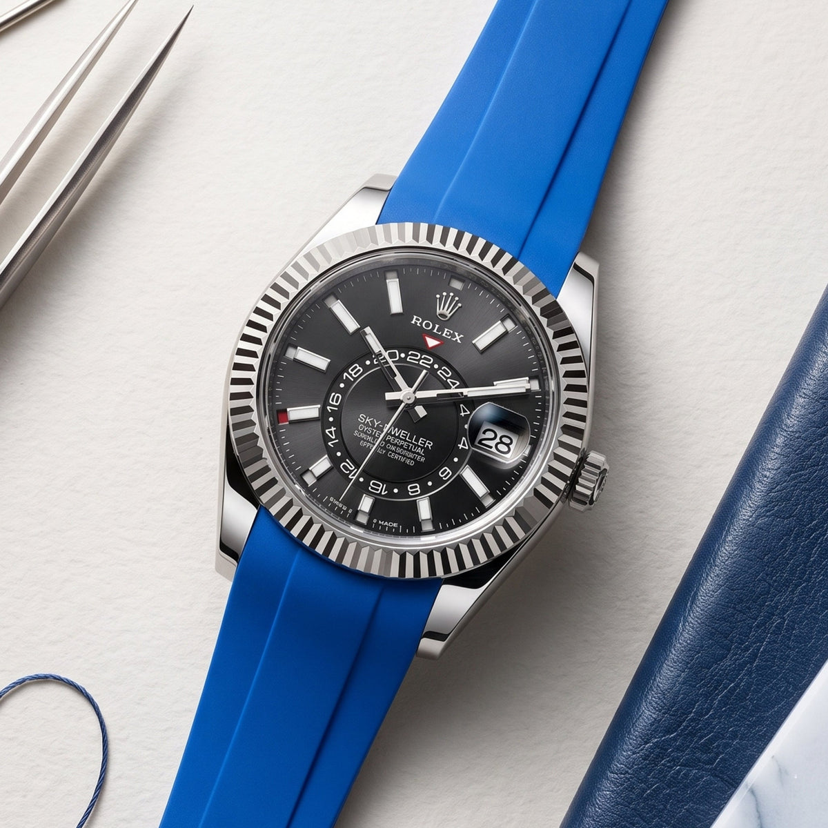 Faltschliesse Kautschukarmband für Rolex Sky-Dweller – Blau - Helvetus