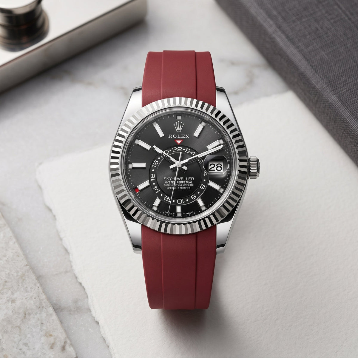 Faltschliesse Kautschukarmband für Rolex Sky-Dweller – Bordeaux - Helvetus