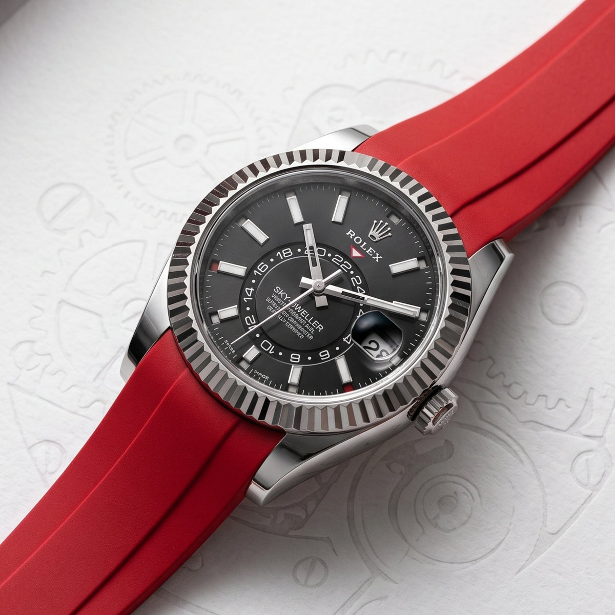 Faltschliesse Kautschukarmband für Rolex Sky-Dweller – Rot - Helvetus