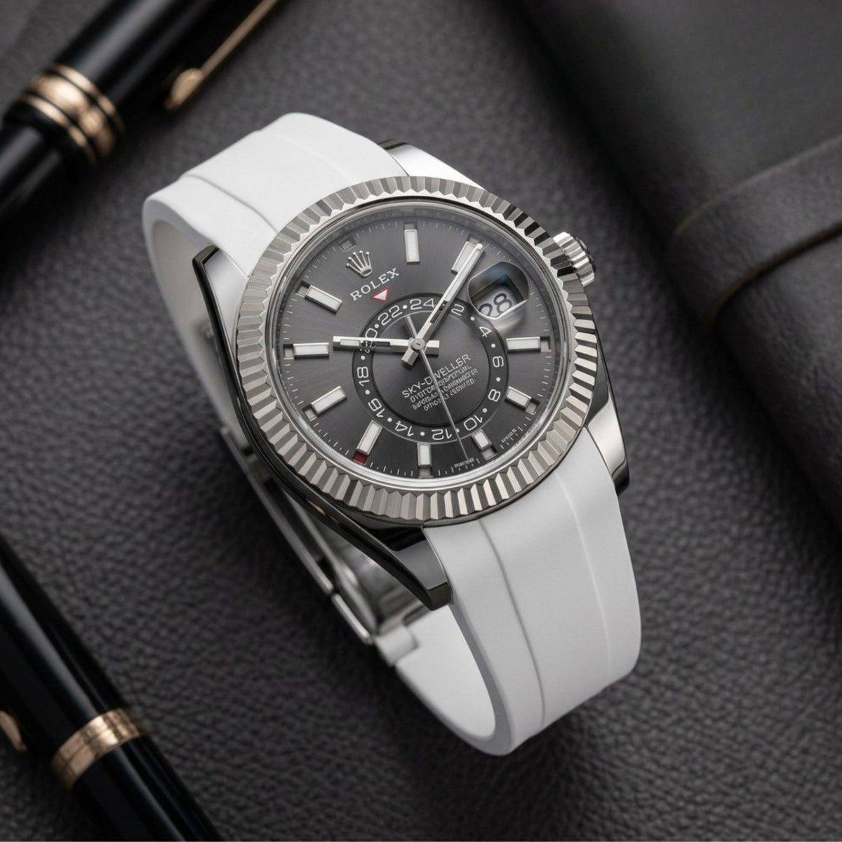 Faltschliesse Kautschukarmband für Rolex Sky-Dweller – Weiss - Helvetus