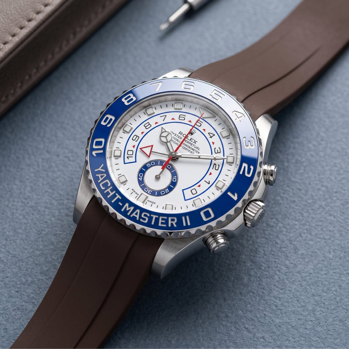 Faltschließe Kautschukarmband für Rolex Yacht-Master II 44mm - Braun - Helvetus