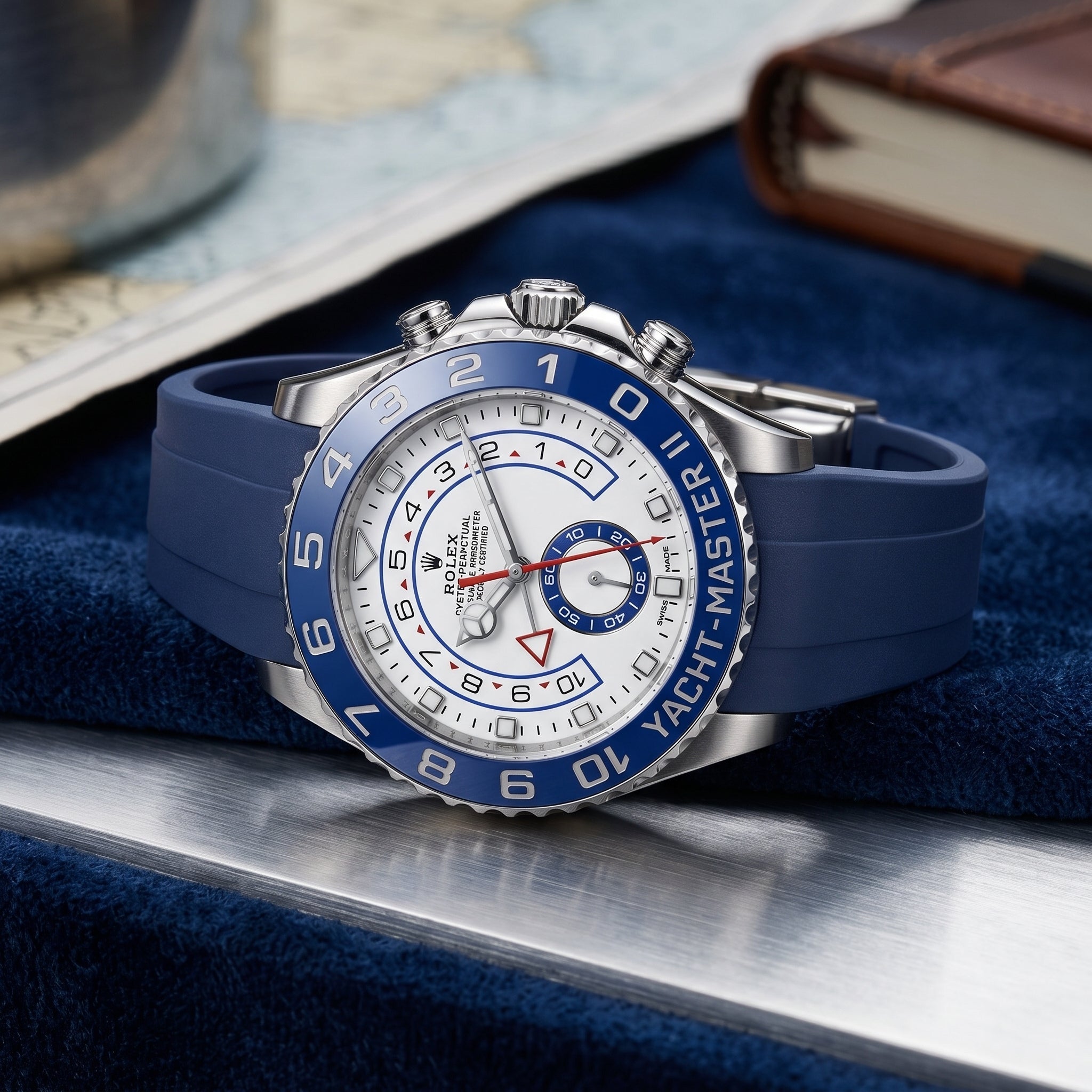 Faltschließe Kautschukarmband für Rolex Yacht-Master II 44mm - Dunkel Blau - Helvetus