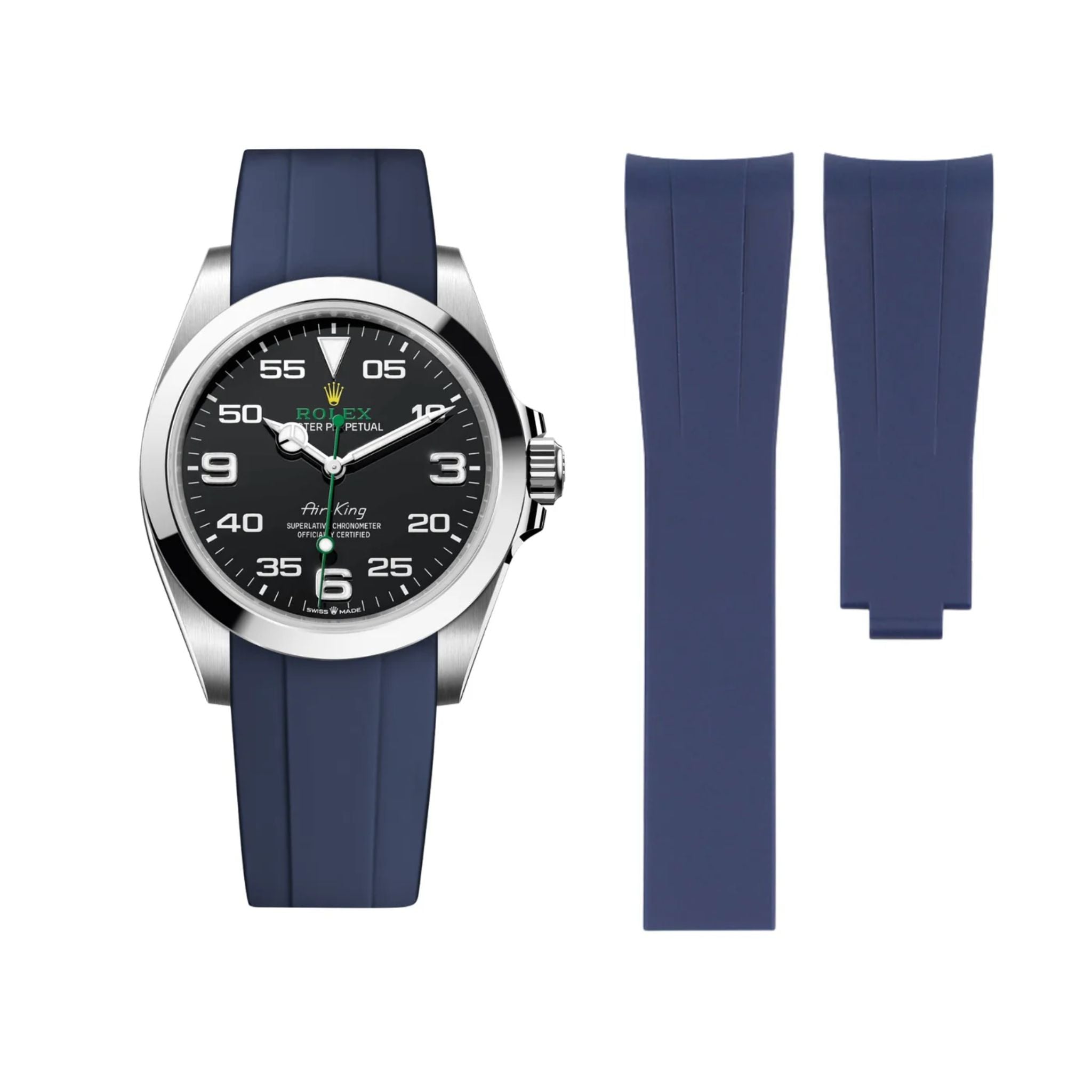 Faltschließe Kautschukarmband für Rolex Air - King 126900/116900 – Dunkel Blau - Helvetus DE