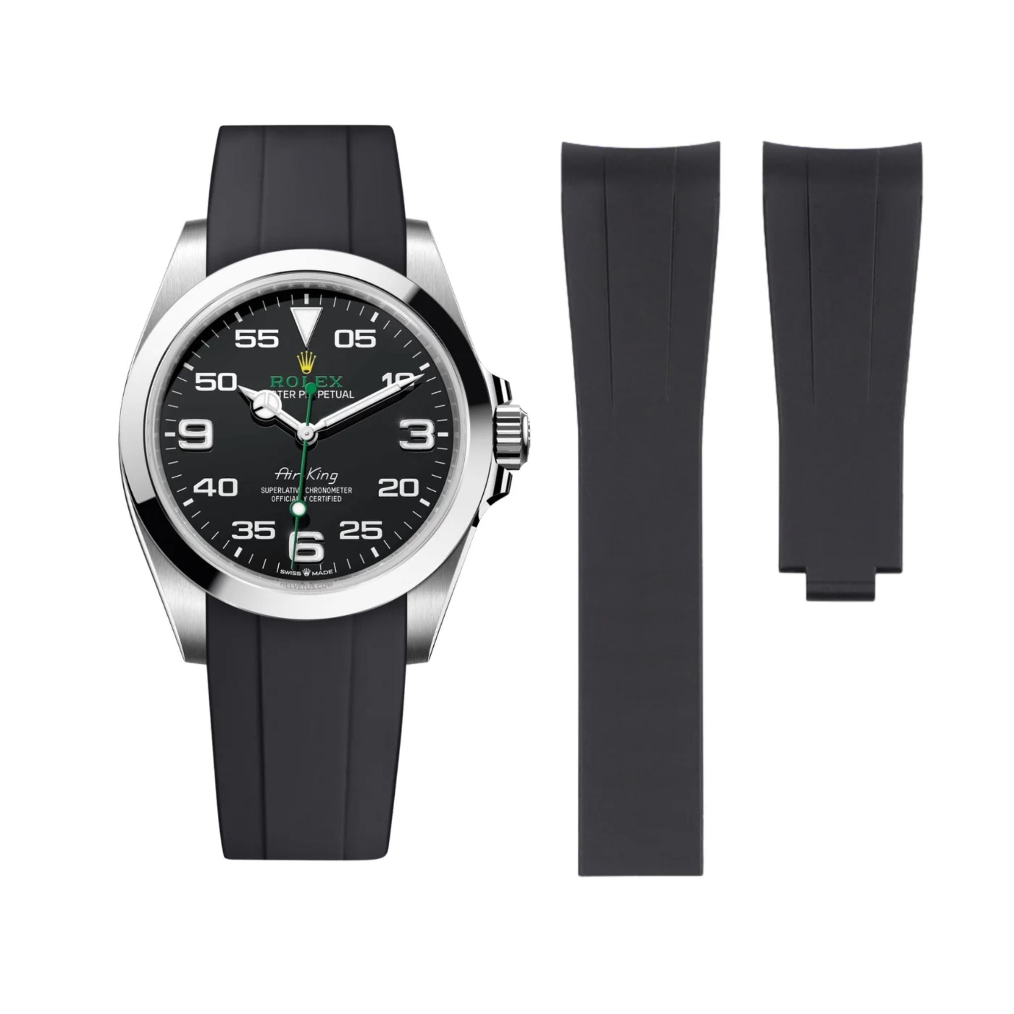 Faltschließe Kautschukarmband für Rolex Air - King 126900/116900 – Schwarz - Helvetus DE