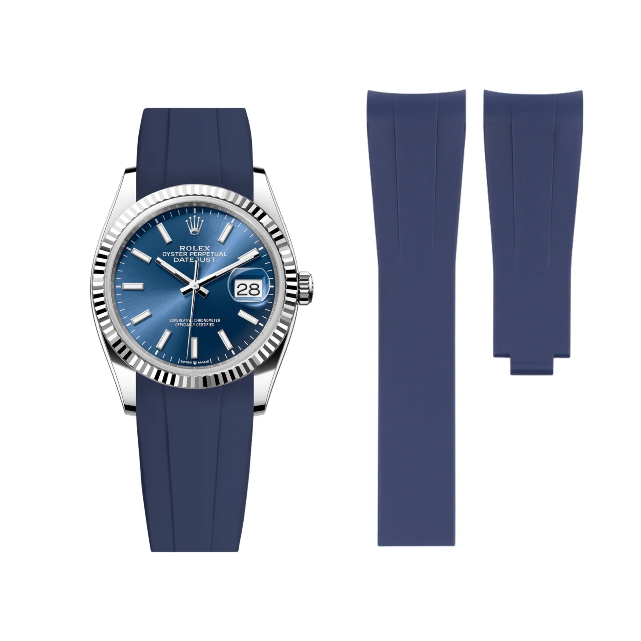Faltschließe Kautschukarmband für Rolex Datejust 36 – Dunkel Blau - Helvetus DE