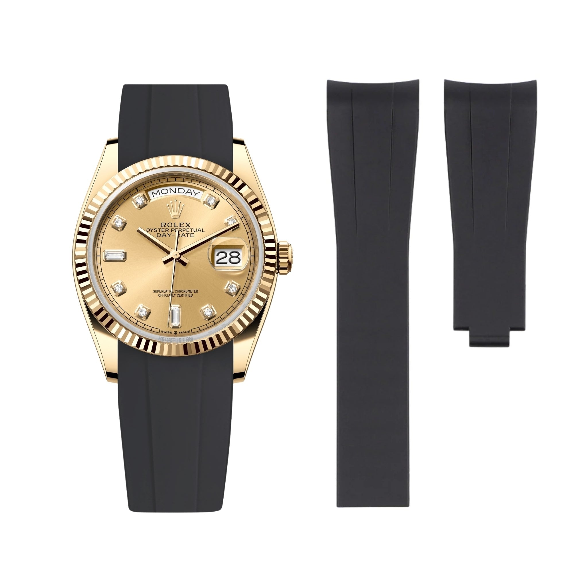 Faltschliesse Kautschukarmband für Rolex Day - Date 40mm – Schwarz - Helvetus DE