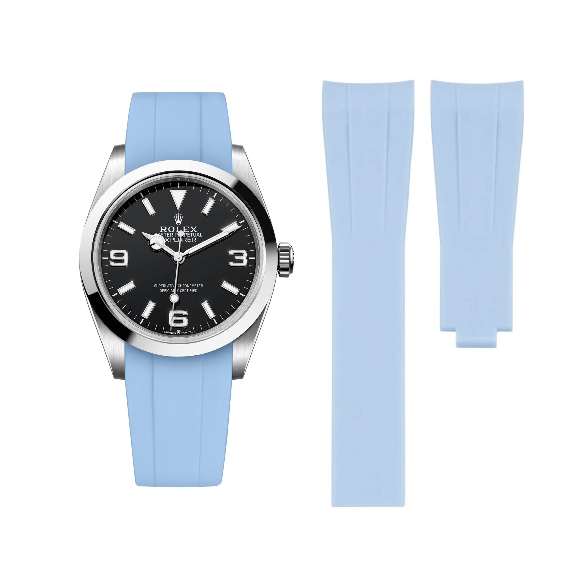 Faltschließe Kautschukarmband für Rolex Explorer I – Baby Blau - Helvetus DE
