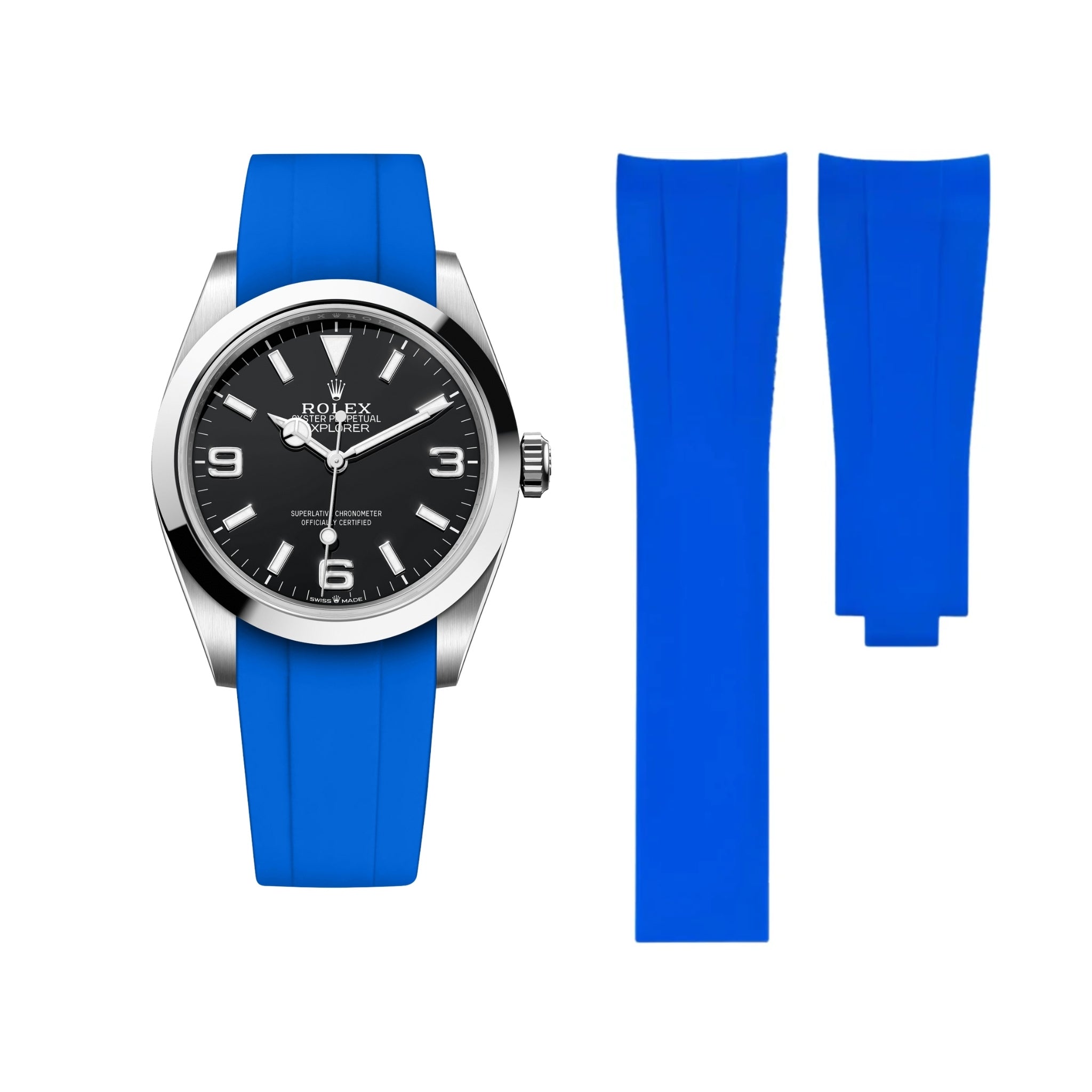 Faltschließe Kautschukarmband für Rolex Explorer I – Blau - Helvetus DE