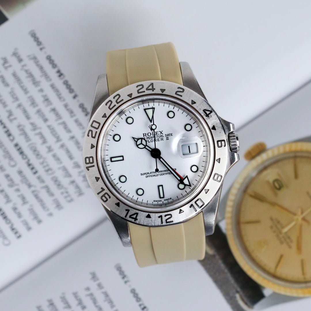 Faltschließe Kautschukarmband für Rolex Explorer II – Beige - Helvetus DE