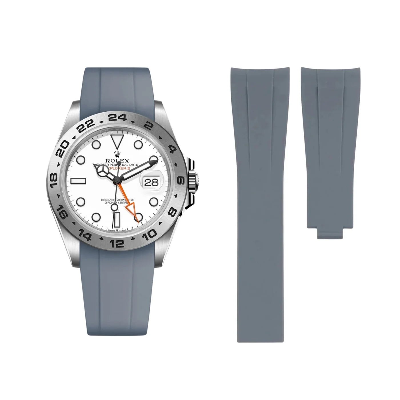 Faltschließe Kautschukarmband für Rolex Explorer II – Grau - Helvetus DE