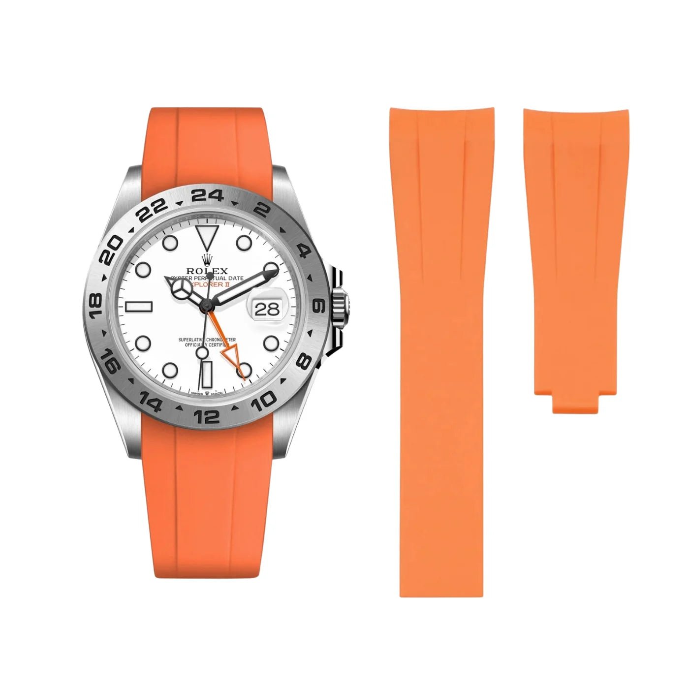 Faltschließe Kautschukarmband für Rolex Explorer II – Orange - Helvetus DE