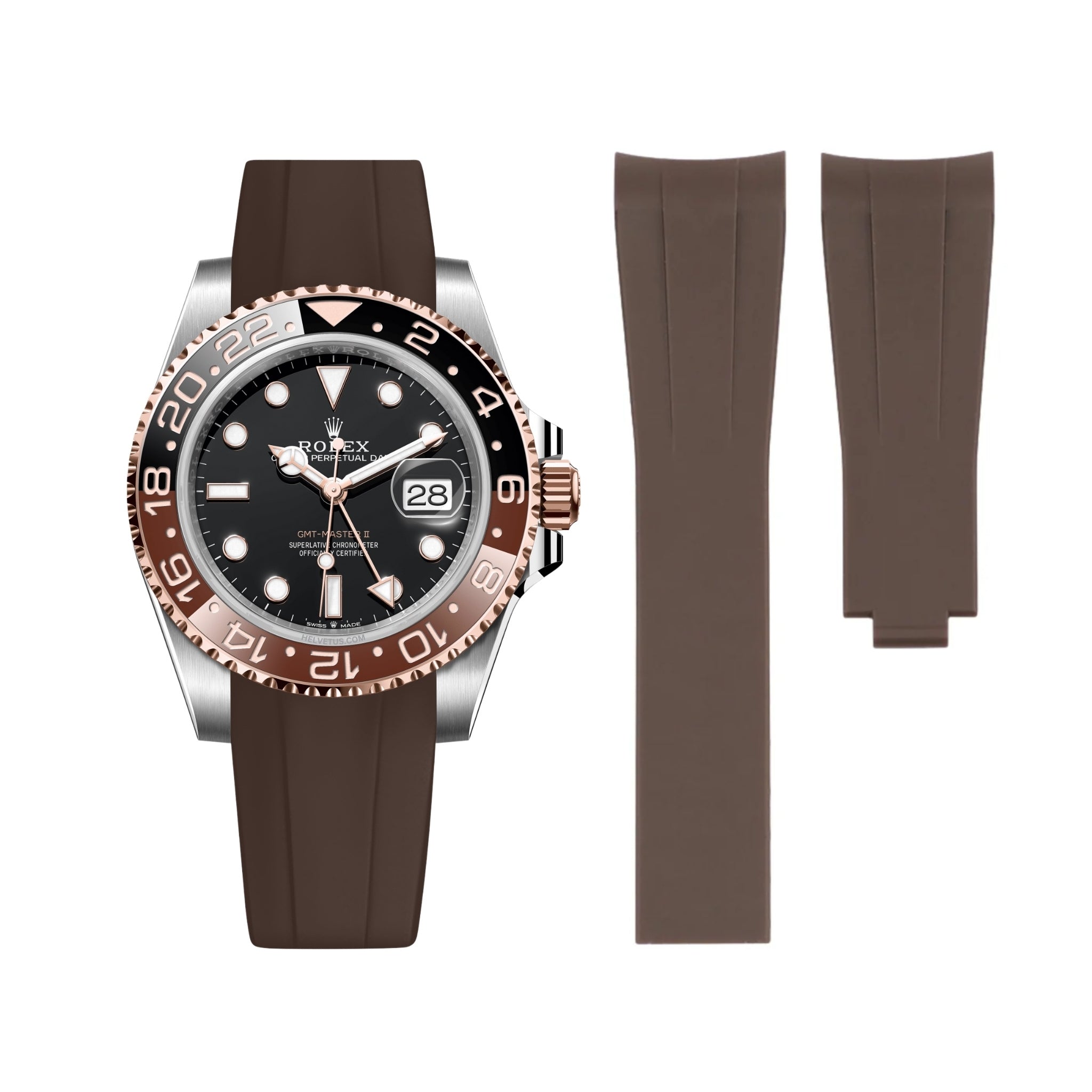 Faltschließe Kautschukarmband für Rolex GMT - Master II – Braun - Helvetus DE