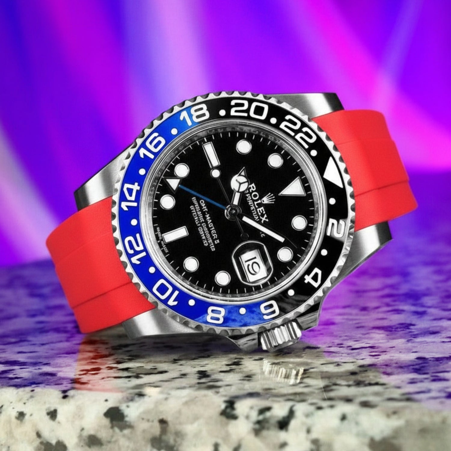 Faltschließe Kautschukarmband für Rolex GMT - Master II – Rot - Helvetus DE
