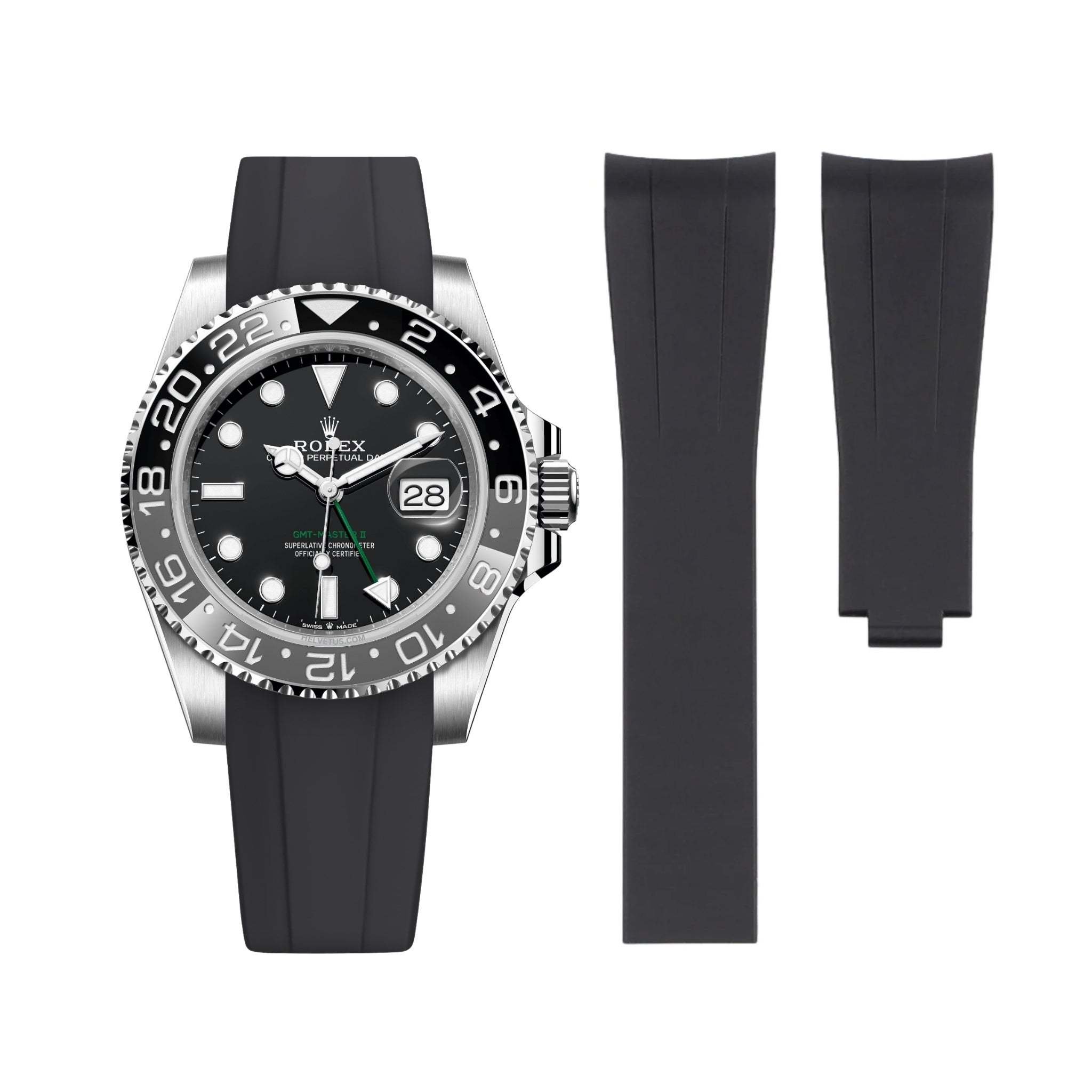 Faltschließe Kautschukarmband für Rolex GMT - Master II – Schwarz - Helvetus DE