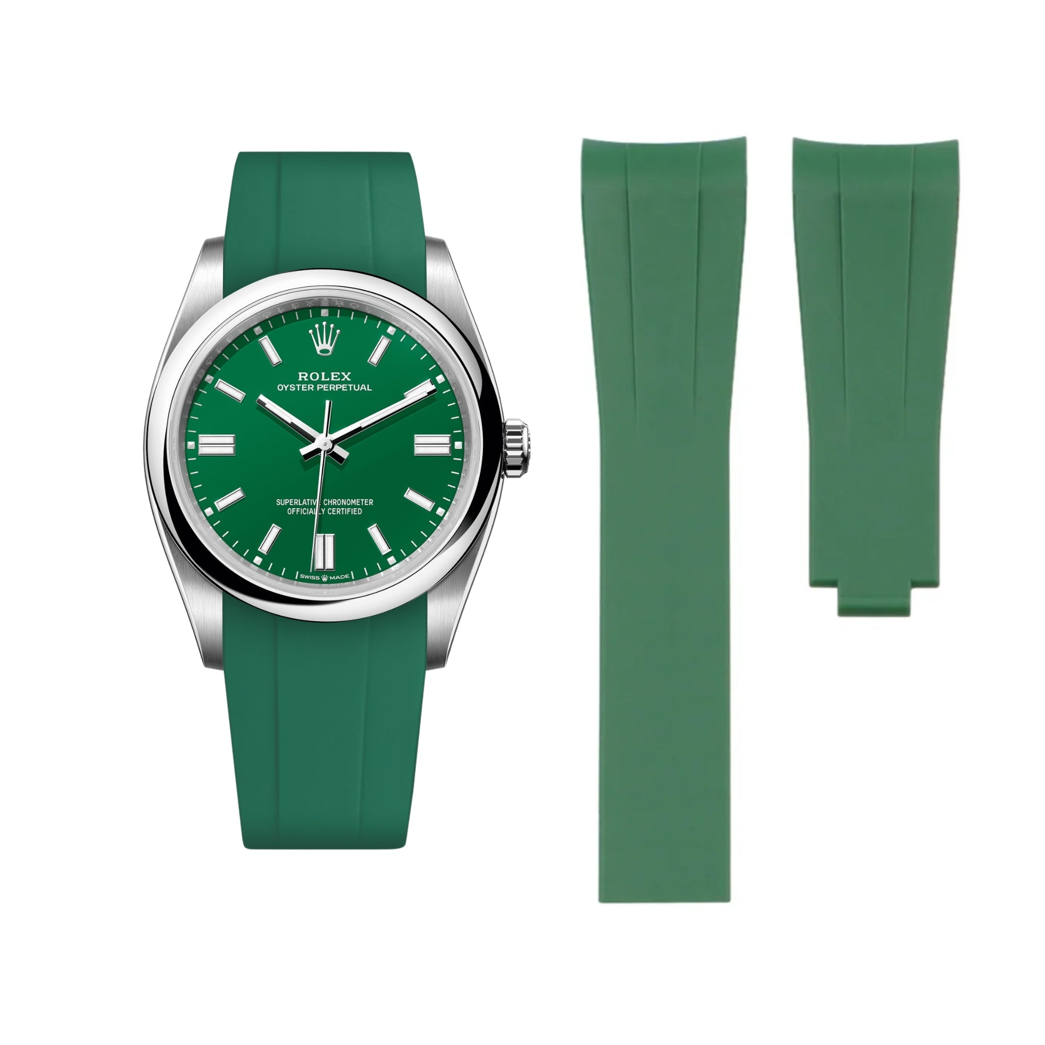 Faltschliesse Kautschukarmband für Rolex Oyster Perpetual 36mm – Grün - Helvetus DE