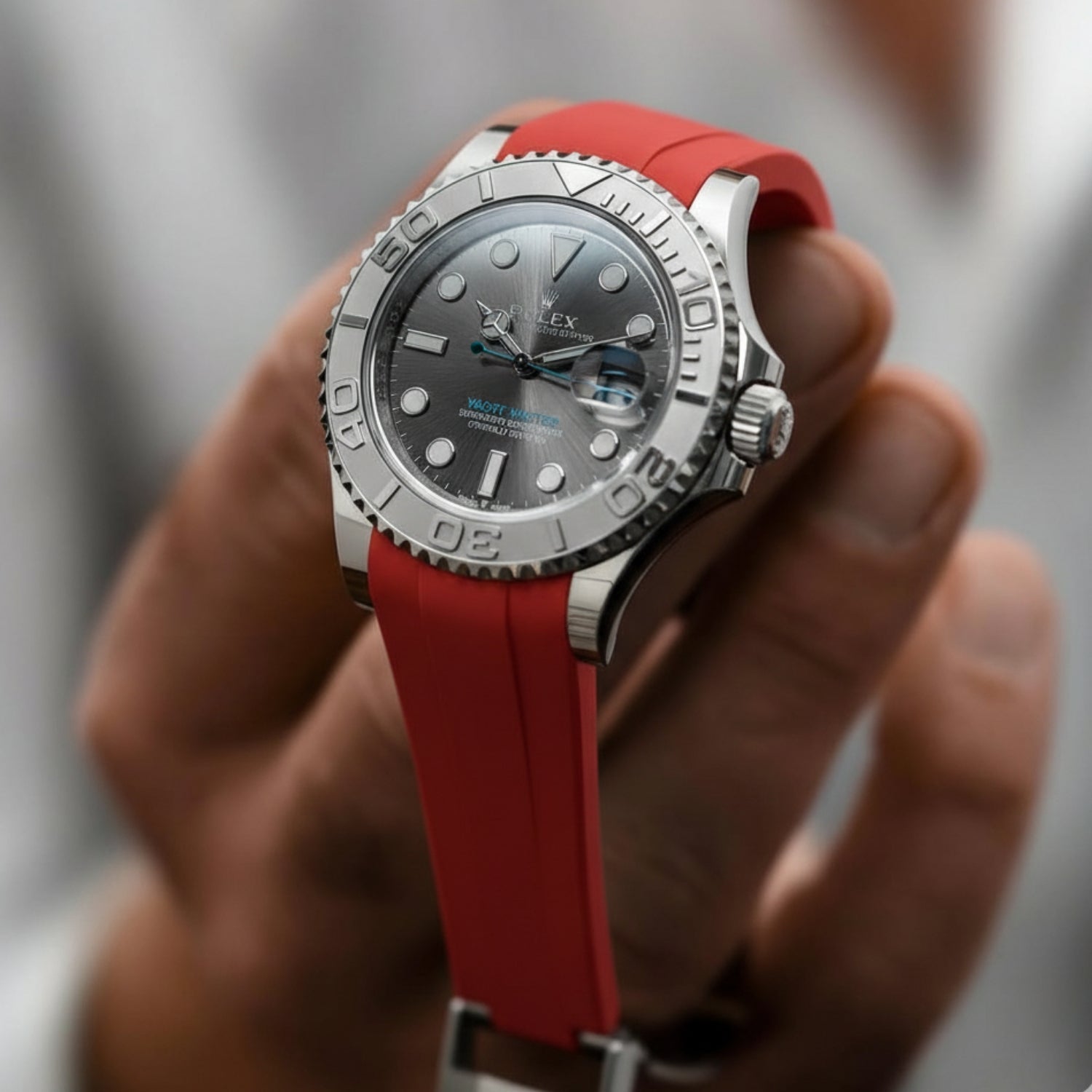 Faltschließe Kautschukarmband für Rolex Yacht - Master 40mm/42mm/37mm – Rot - Helvetus DE