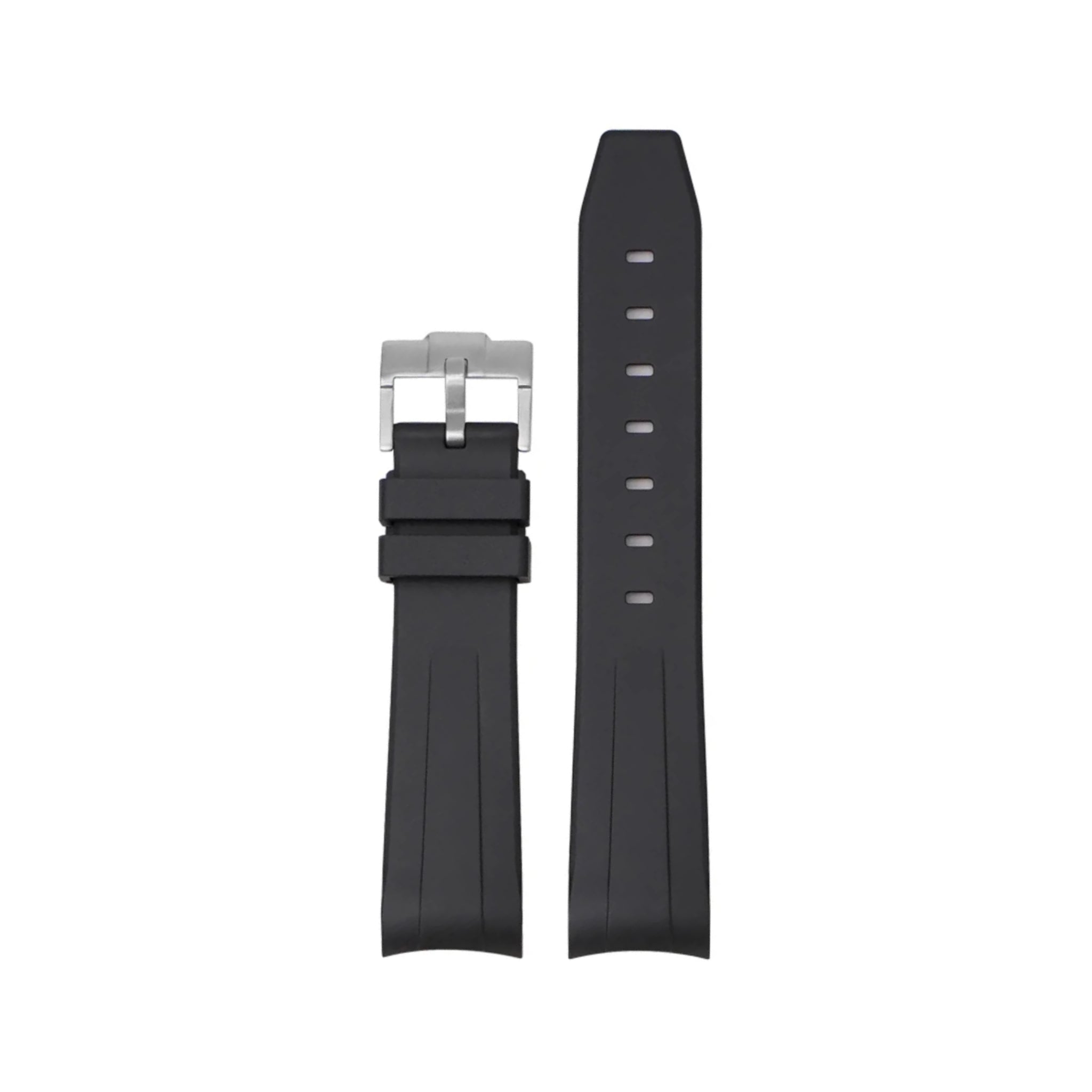 Gebogenes FKM Kautschukarmband – Universelle Passform – Schwarz (20mm / 21mm / 22mm) - Helvetus DE