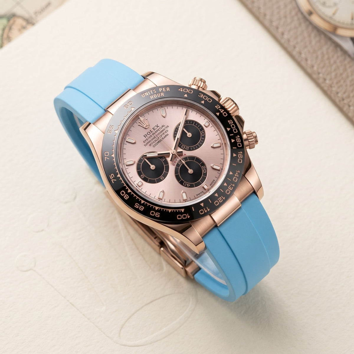 Hellblaues FKM-Kautschukarmband für Rolex Oysterflex – Daytona, Yacht-Master & Sky-Dweller - Helvetus