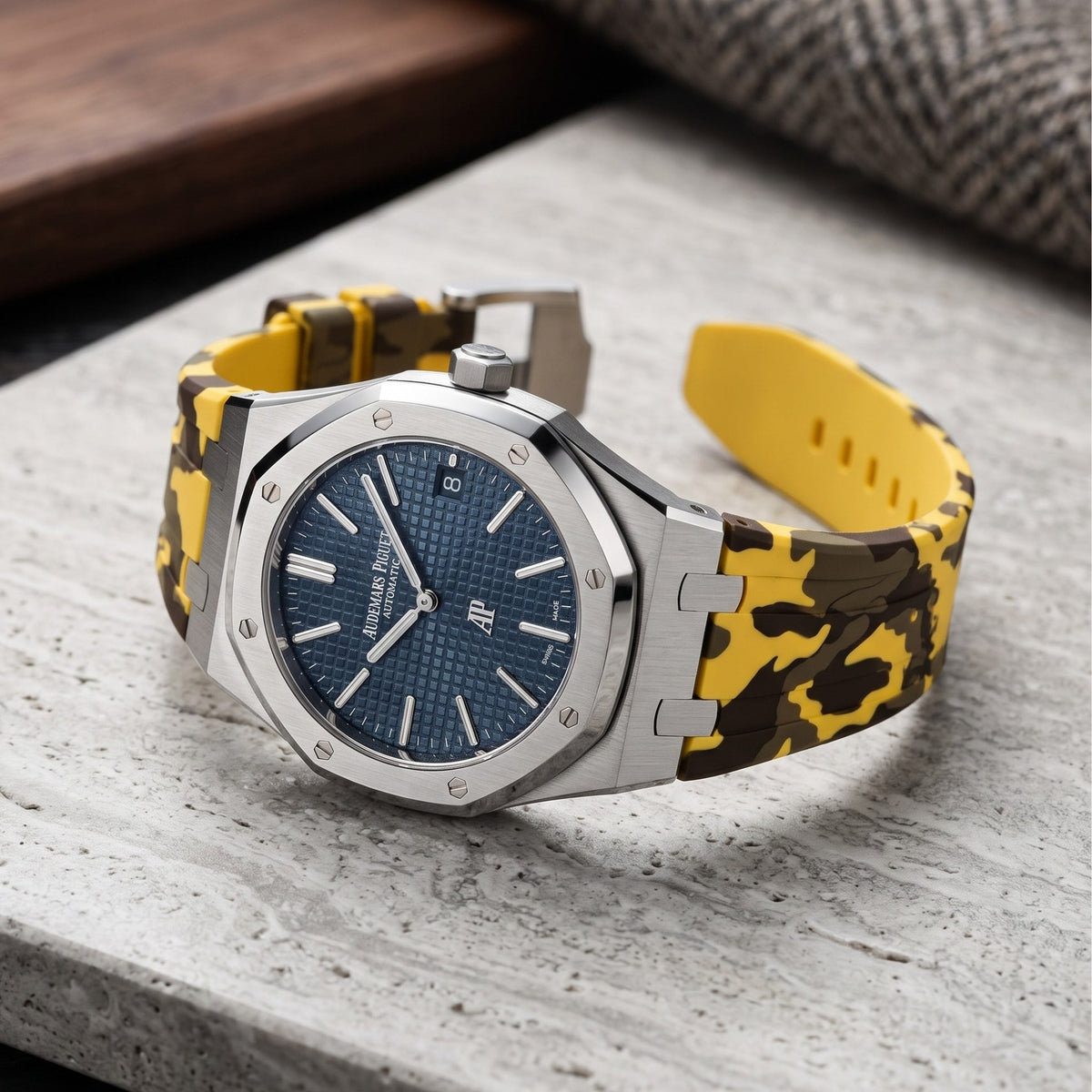 Kautschuk Armband - für alle Audemars Piguet Royal Oak 39mm - Gelb Camouflage - Helvetus