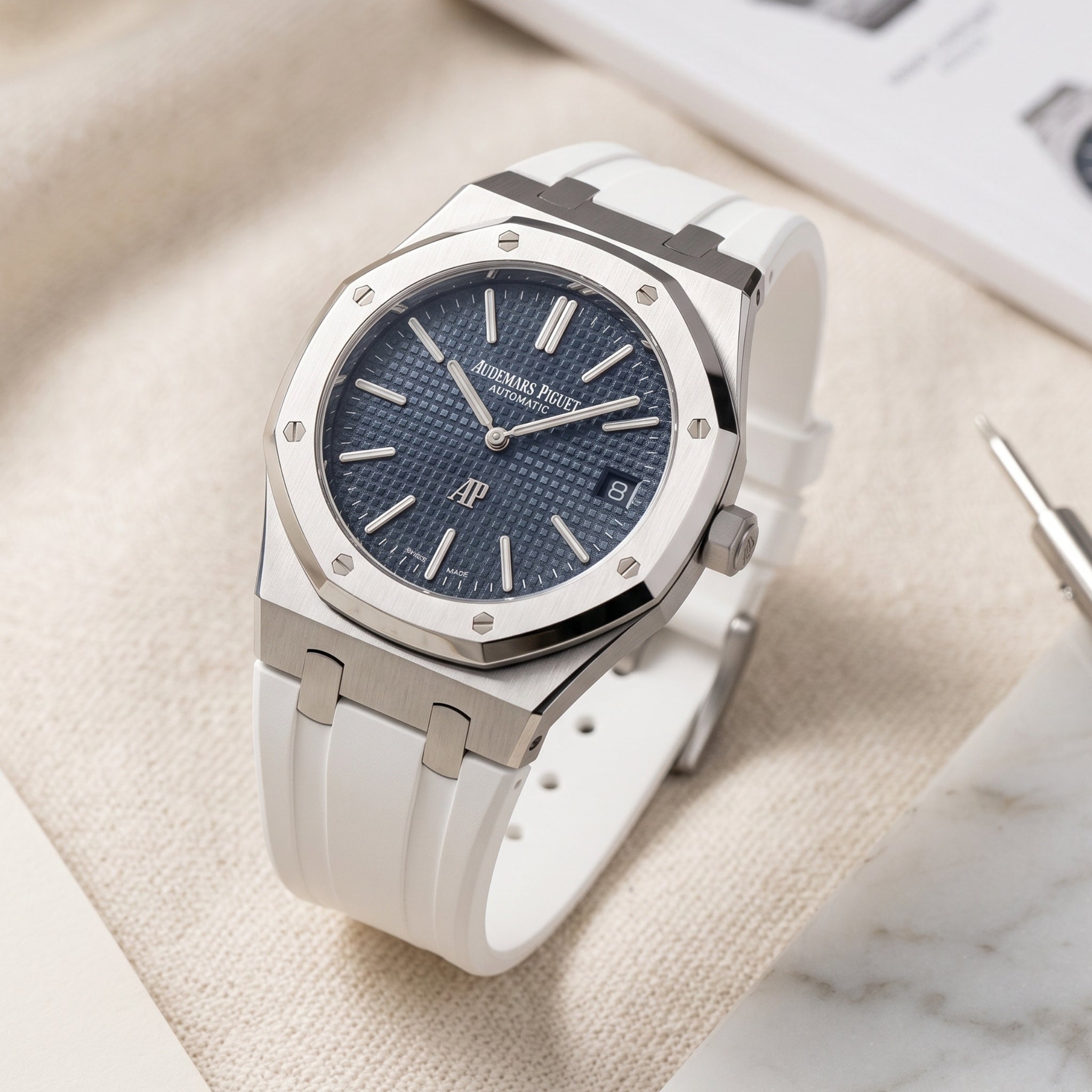 Kautschuk Armband - für alle Audemars Piguet Royal Oak 39mm - Weiss - Helvetus