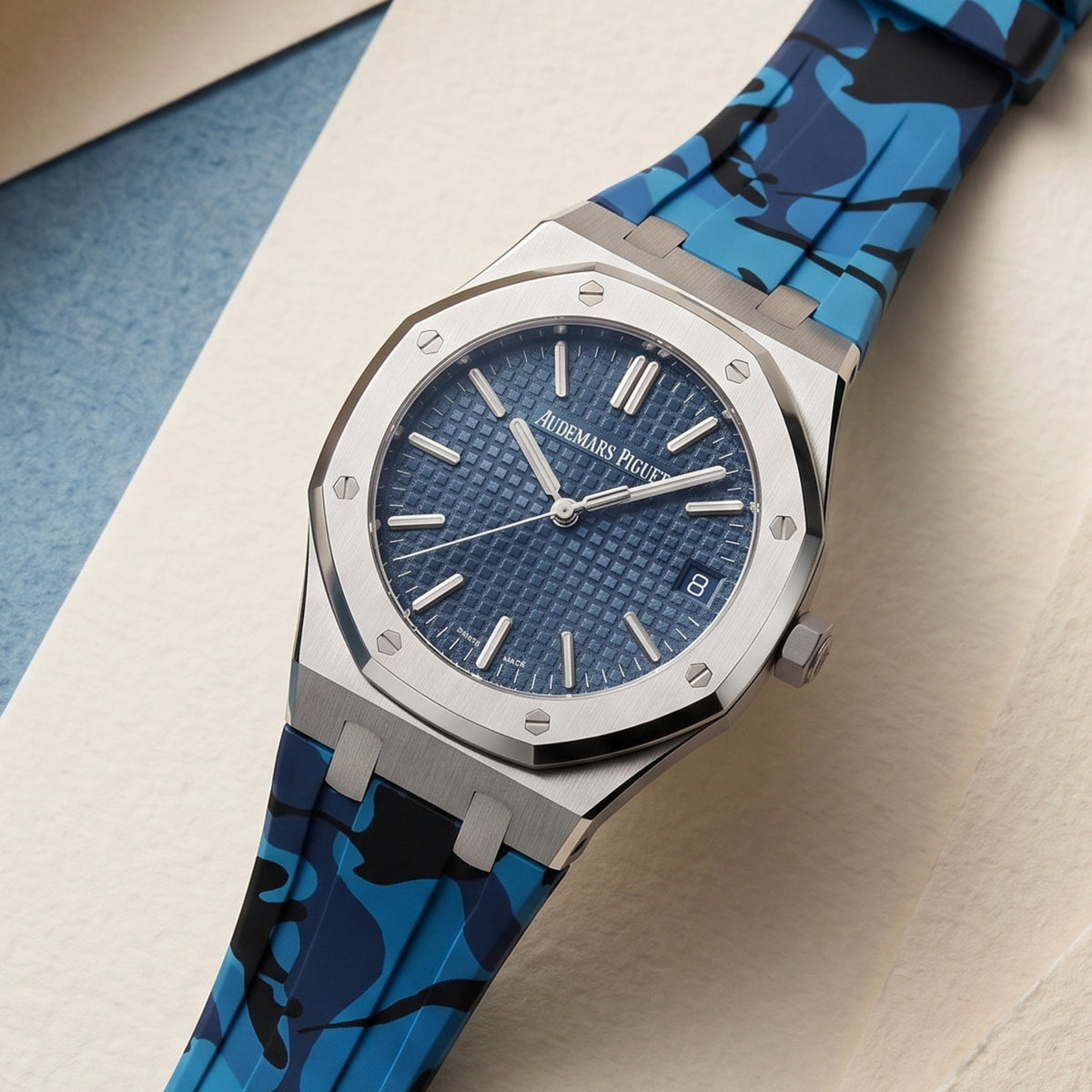 Kautschuk Armband - für alle Audemars Piguet Royal Oak 41mm - Blau Camouflage - Helvetus