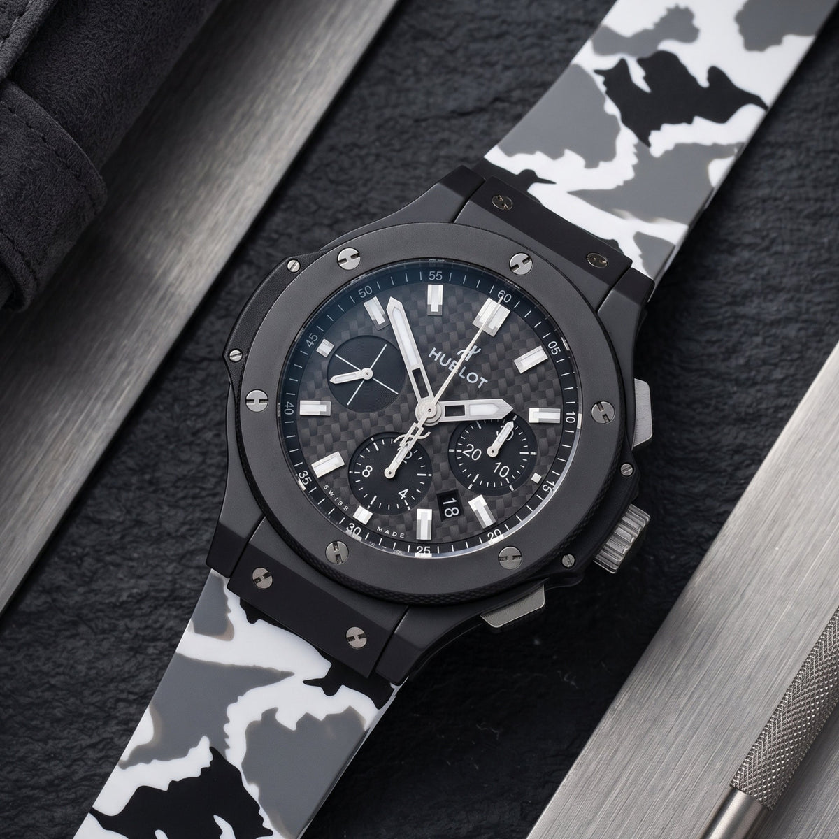 Kautschuk Armband – Für Hublot Big Bang 44mm – Weiss Camo - Helvetus