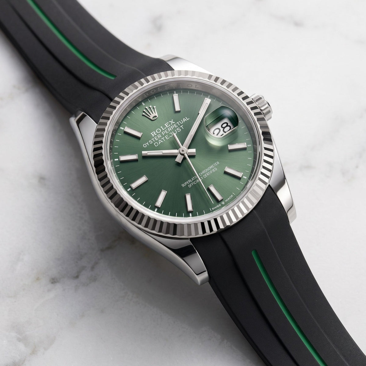 Kautschukarmband für Rolex Datejust 36 – LuxLine® - Schwarz/Grün - Helvetus