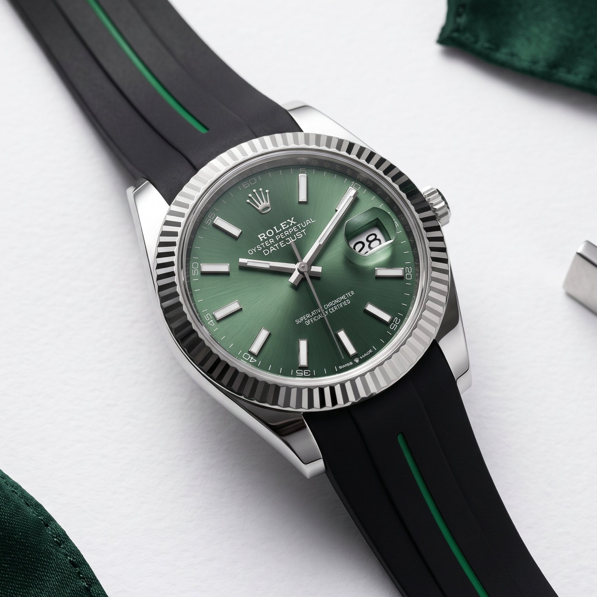 Kautschukarmband für Rolex Datejust 41mm – LuxLine® - Schwarz/Grün - Helvetus