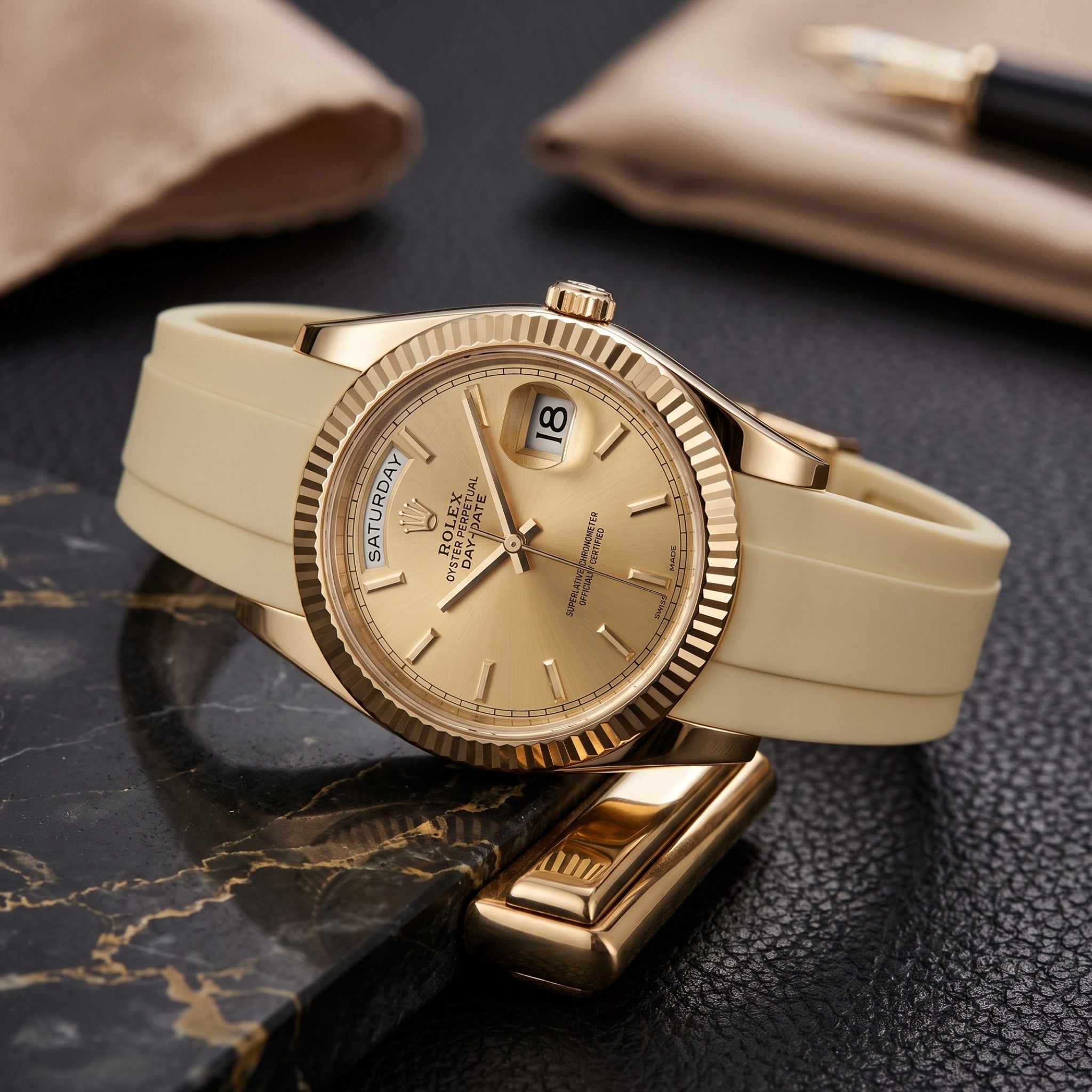 Kautschukarmband für Rolex Day-Date II 41mm – Beige - Helvetus