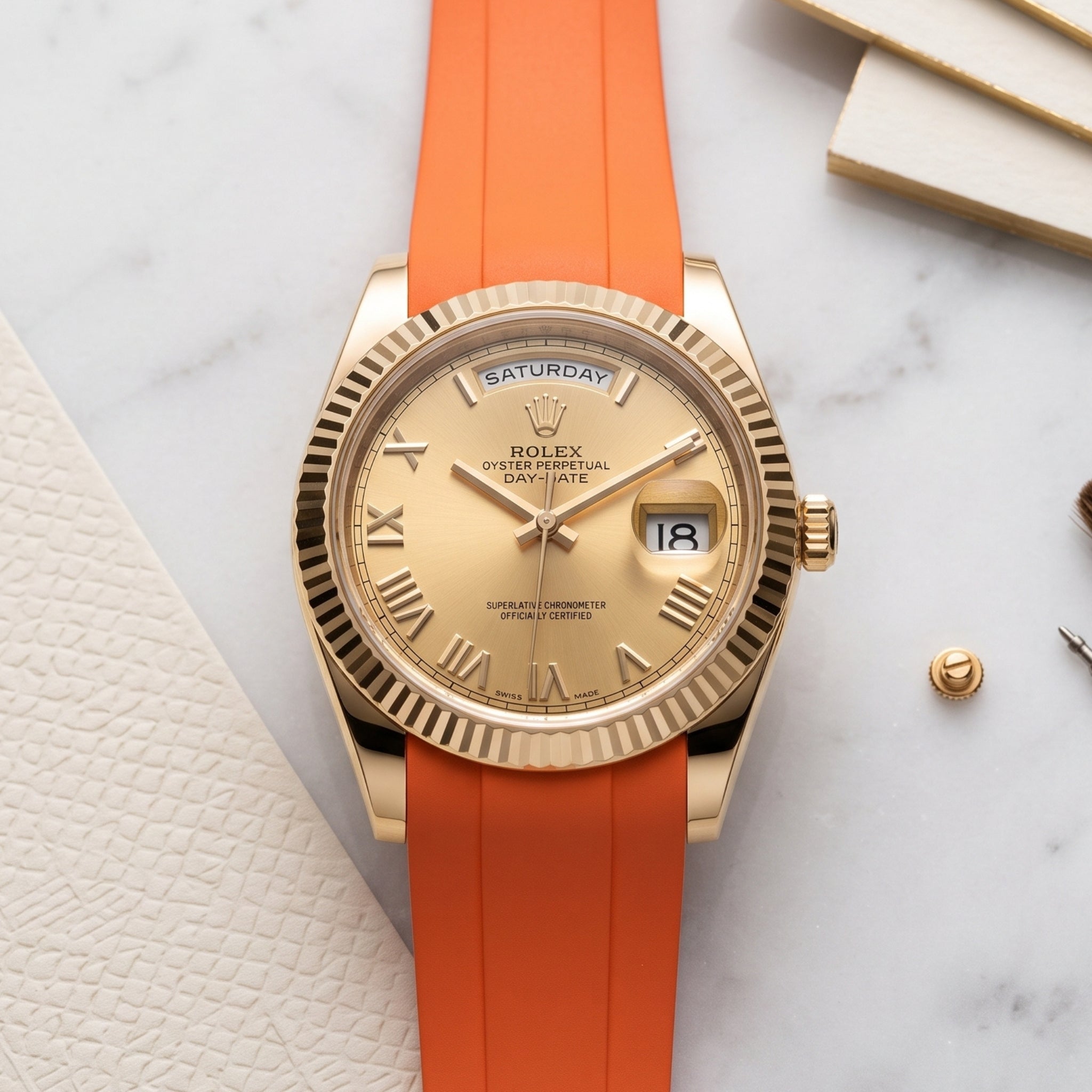 Kautschukarmband für Rolex Day-Date II 41mm – Orange - Helvetus