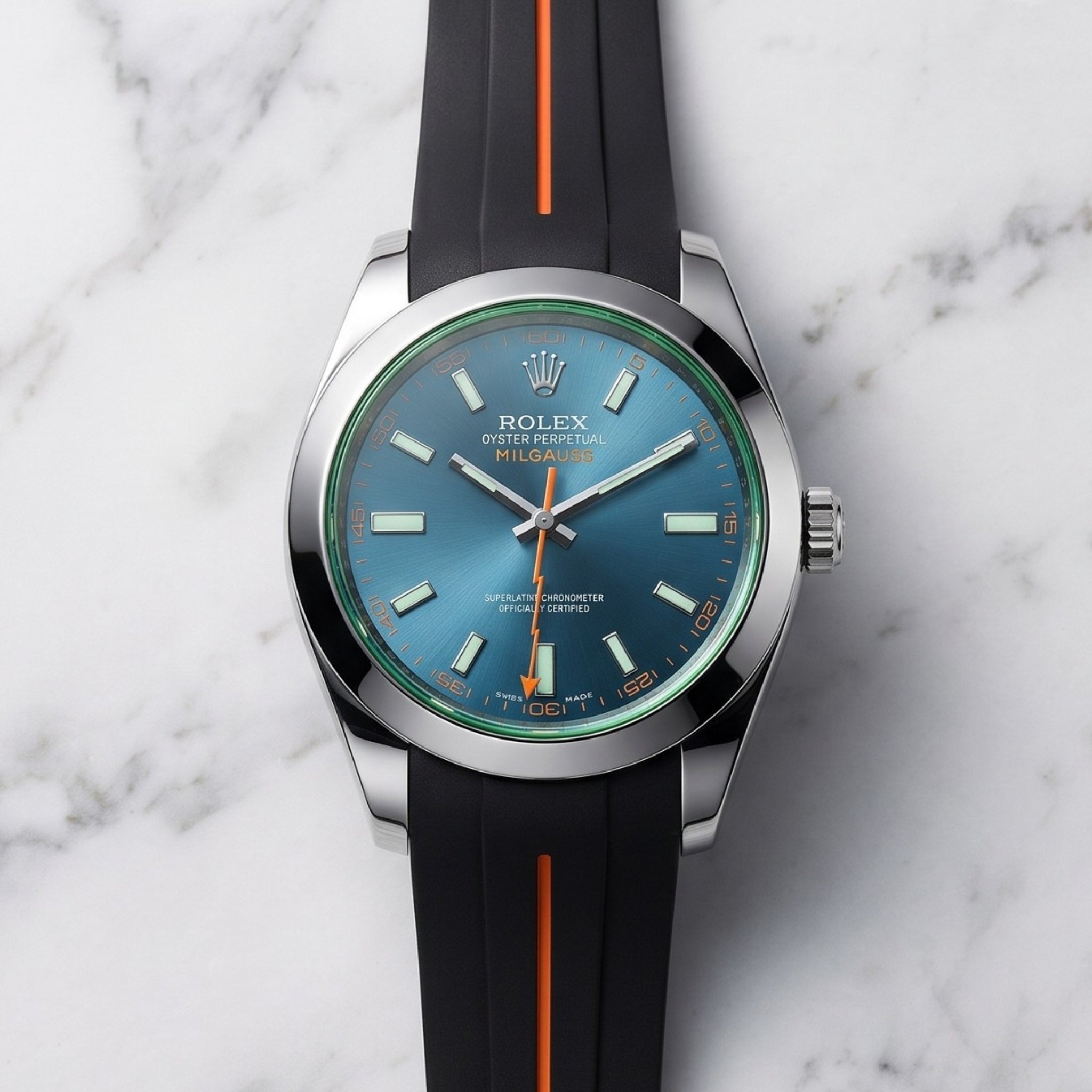 Kautschukarmband für Rolex Milgauss – LuxLine® - Schwarz/Orange - Helvetus