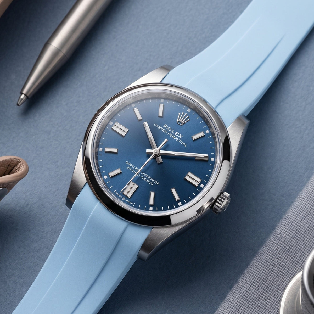 Kautschukarmband für Rolex Oyster Perpetual 36mm – Baby Blau - Helvetus