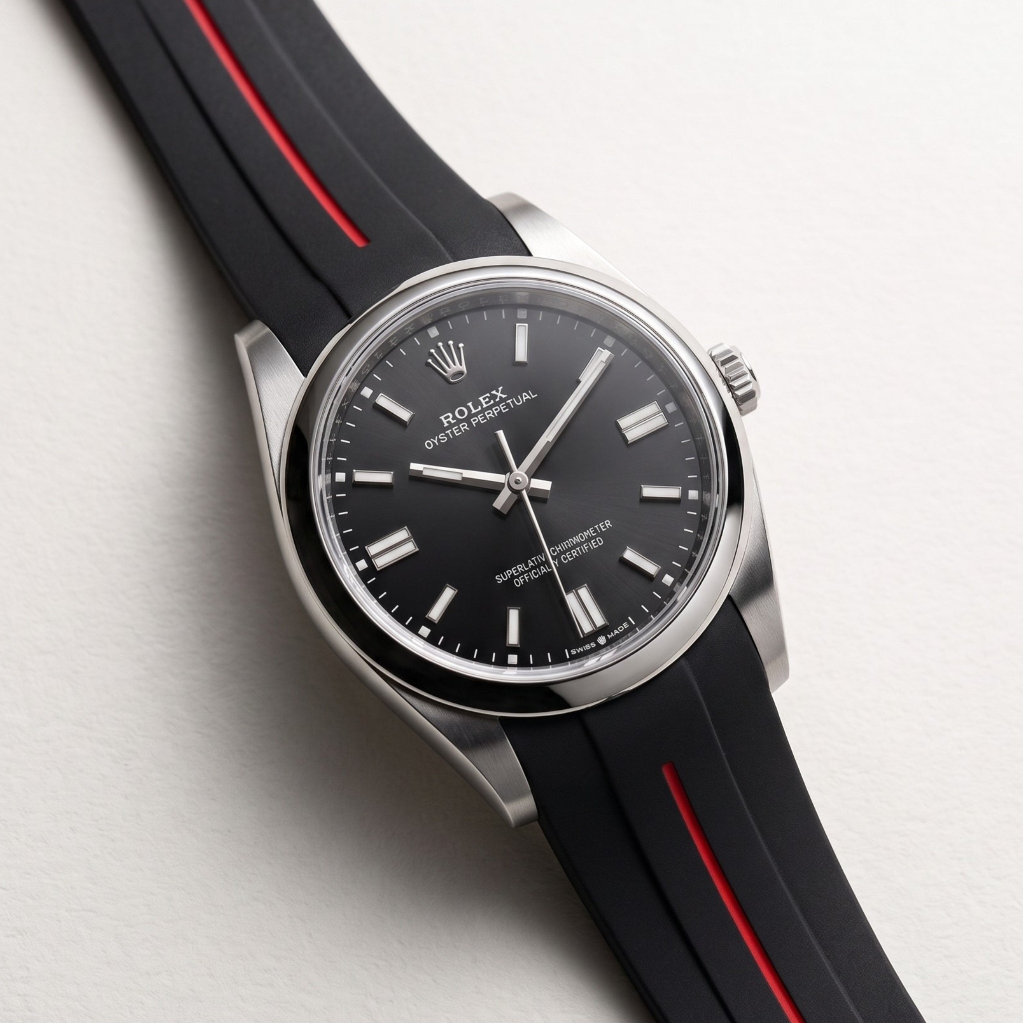 Kautschukarmband für Rolex Oyster Perpetual 36mm – LuxLine® - Schwarz/Rot - Helvetus