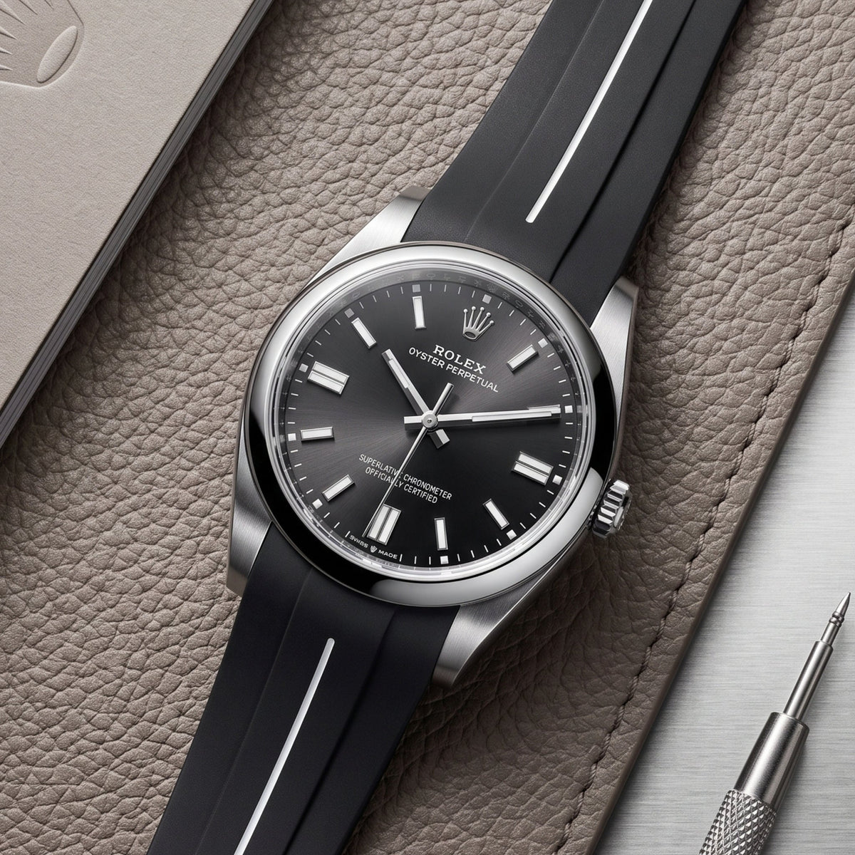 Kautschukarmband für Rolex Oyster Perpetual 36mm – LuxLine® - Schwarz/Weiss - Helvetus