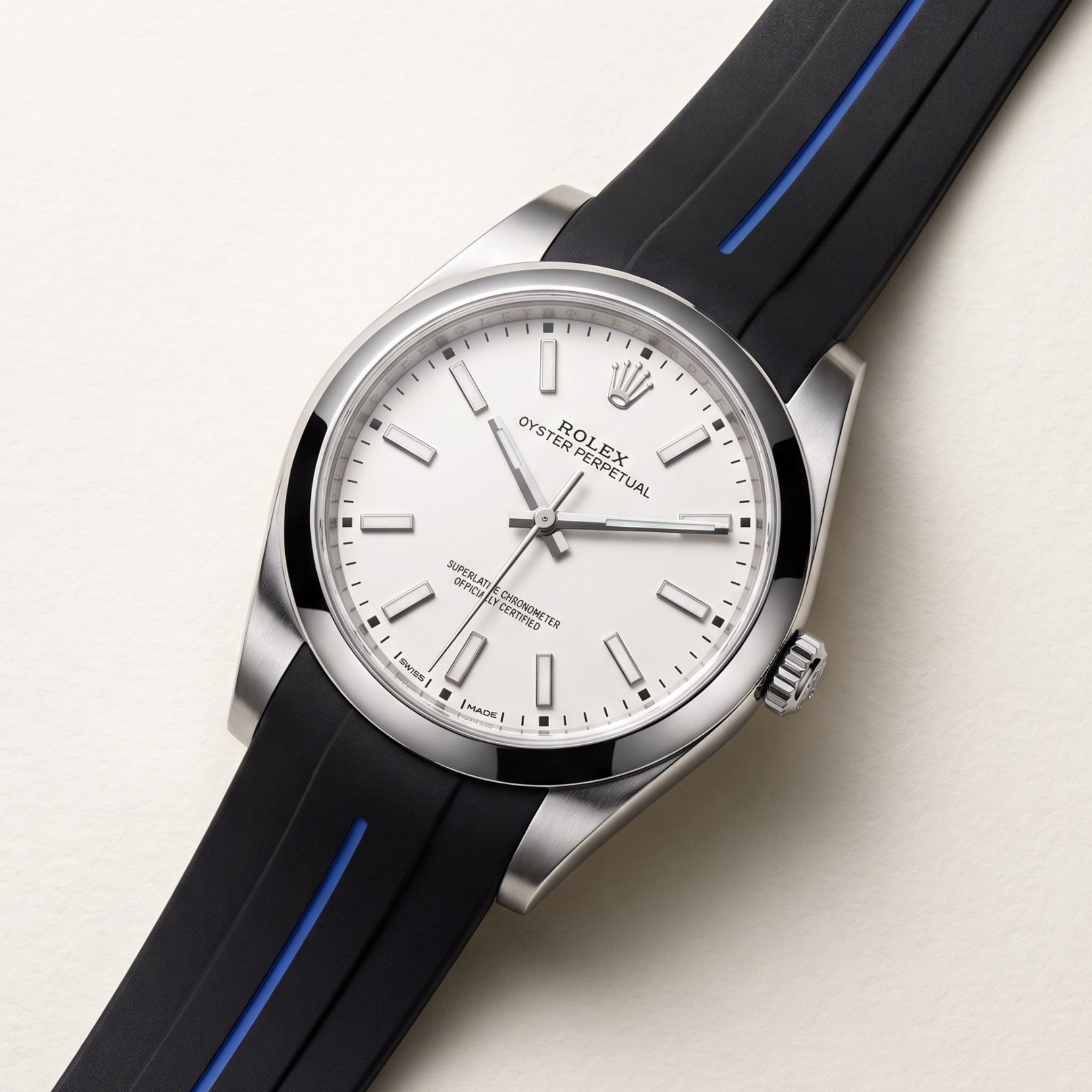 Kautschukarmband für Rolex Oyster Perpetual 39mm – LuxLine® - Schwarz/Blau - Helvetus