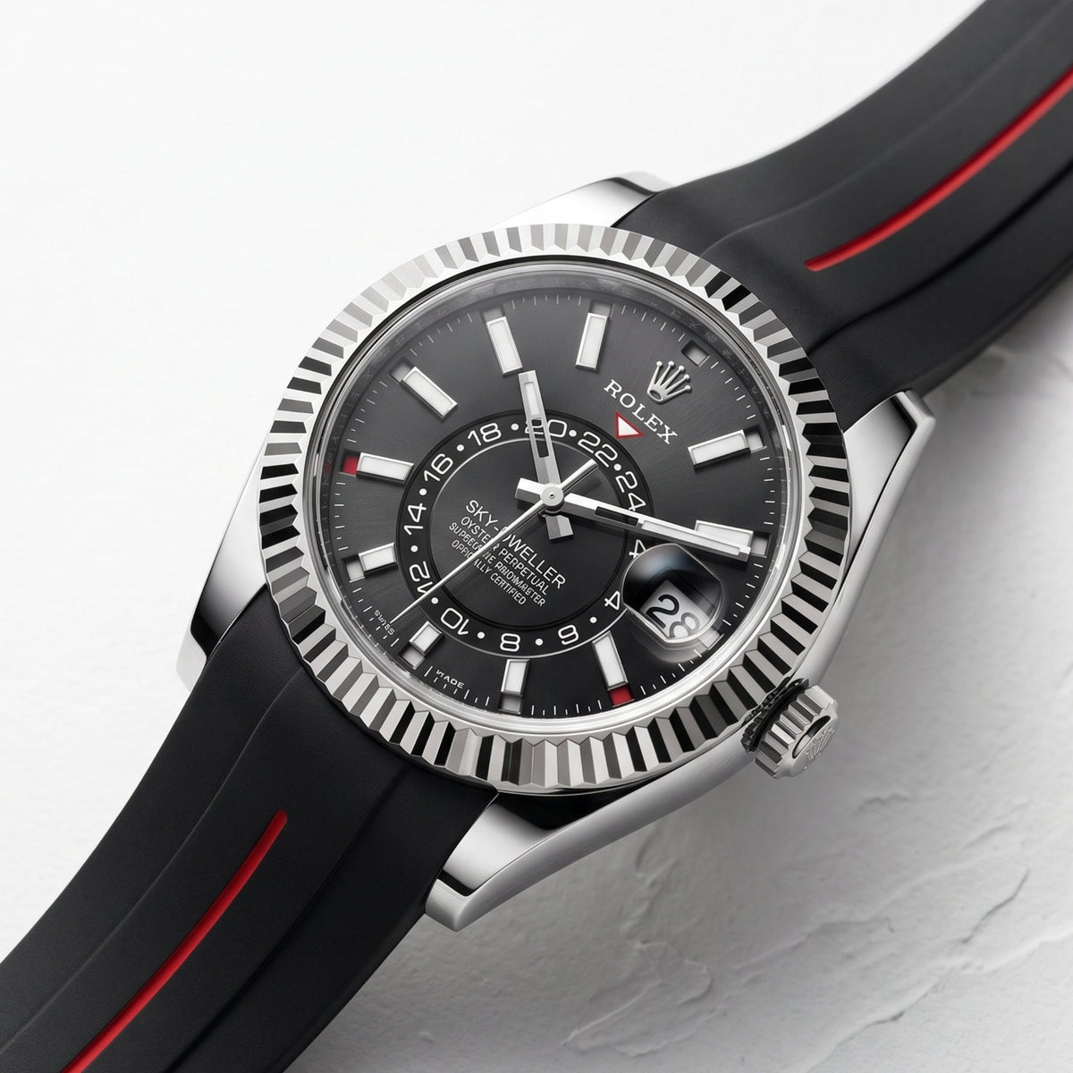 Kautschukarmband für Rolex Sky-Dweller – Schwarz/Rot Linie | LuxLine® - Helvetus