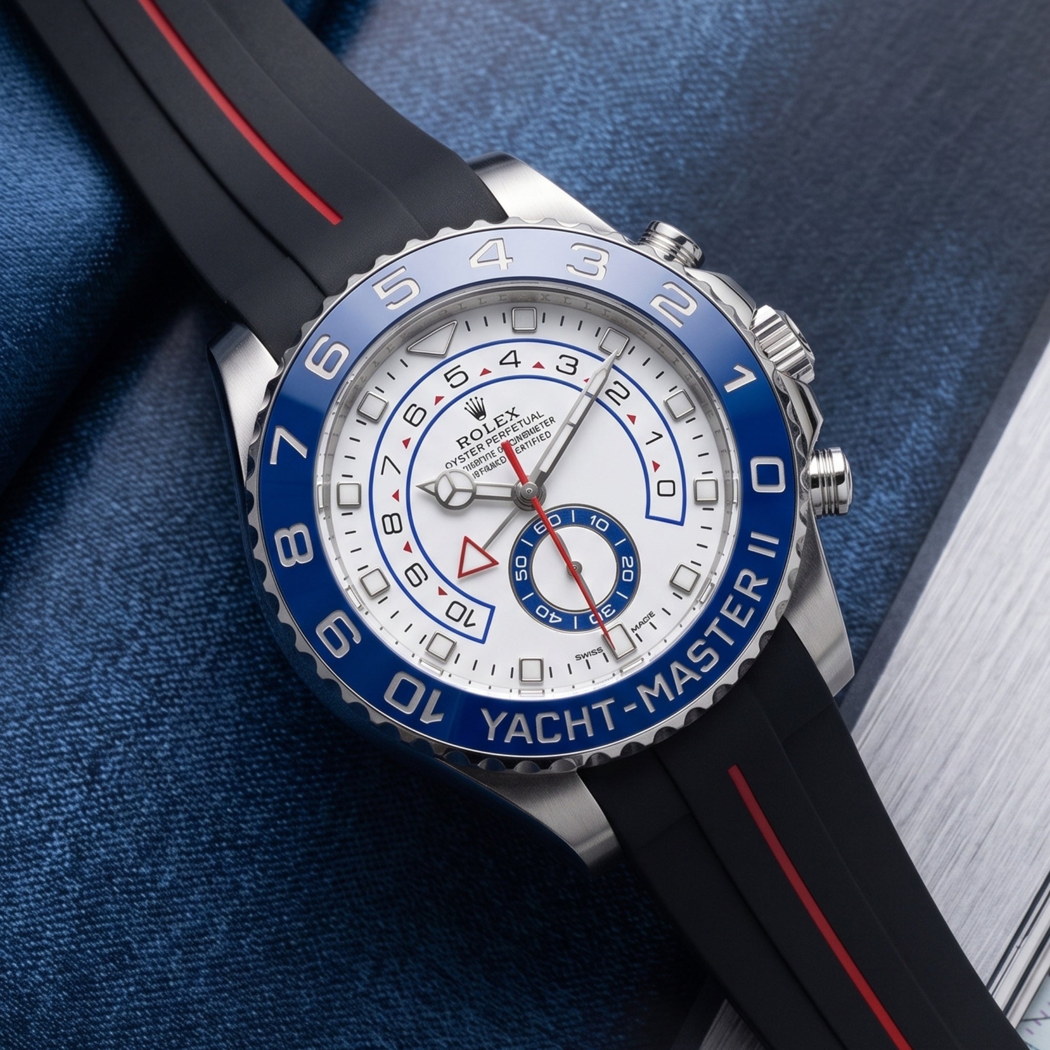 Kautschukarmband für Rolex Yacht-Master II 44mm - Schwarz/Rot Linie | LuxLine® - Helvetus