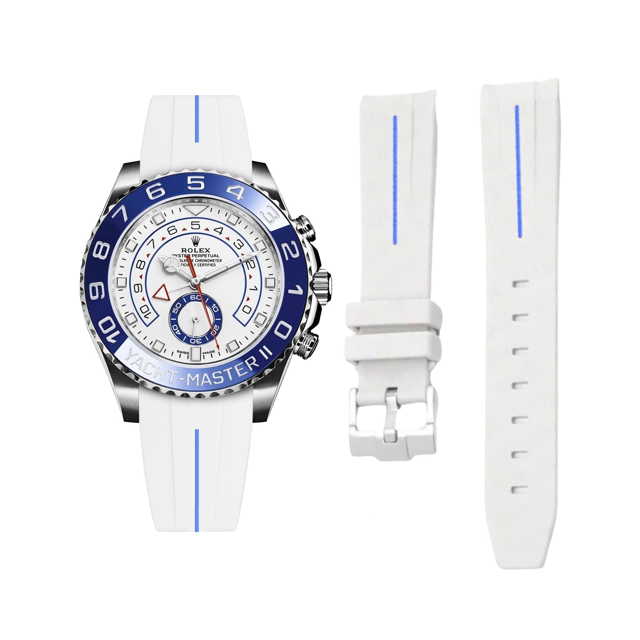 Kautschukarmband für Rolex Yacht-Master II 44mm - Weiss/Blau Linie | LuxLine® - Helvetus