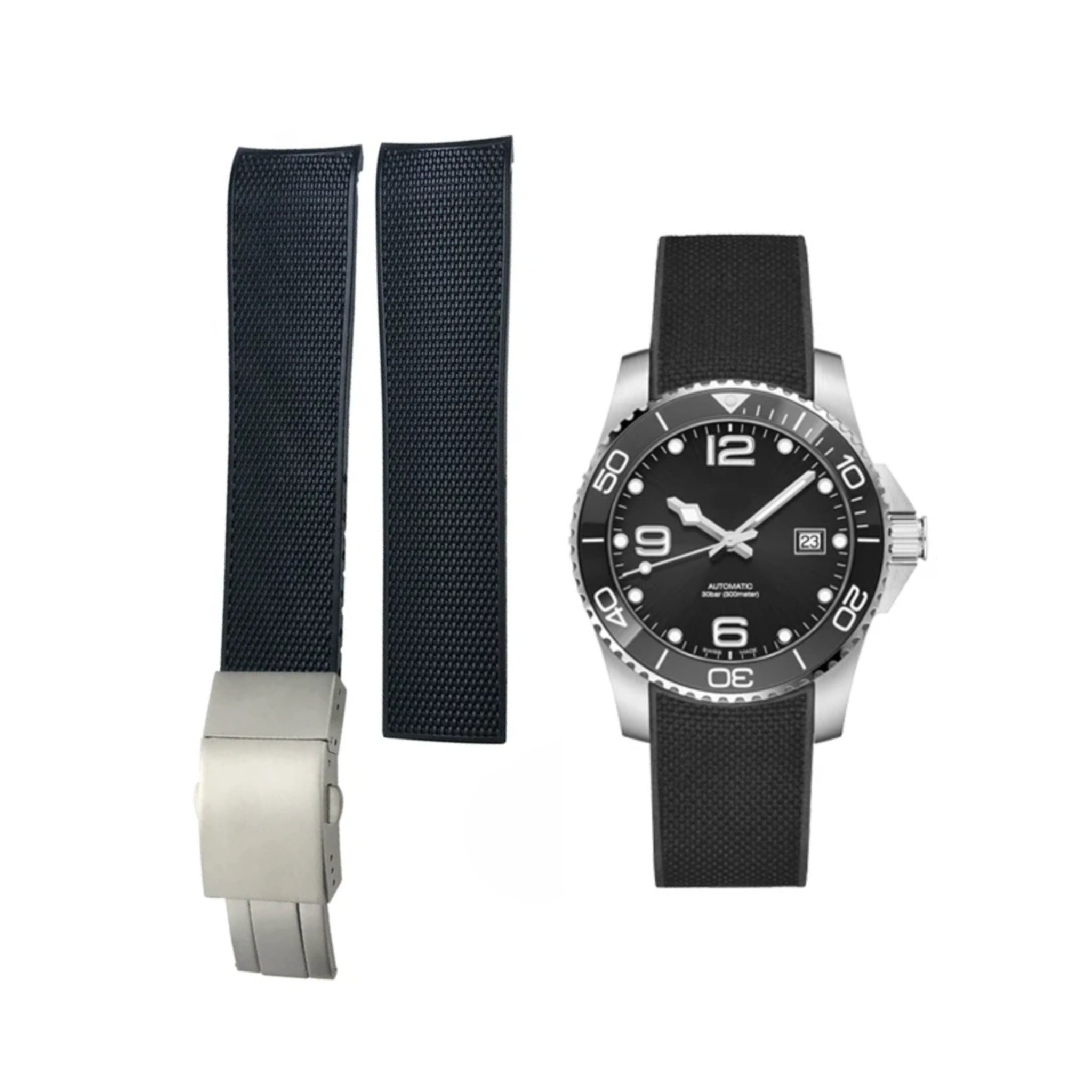 Kautschukarmband – Für Longines HydroConquest – Schwarz - Helvetus DE